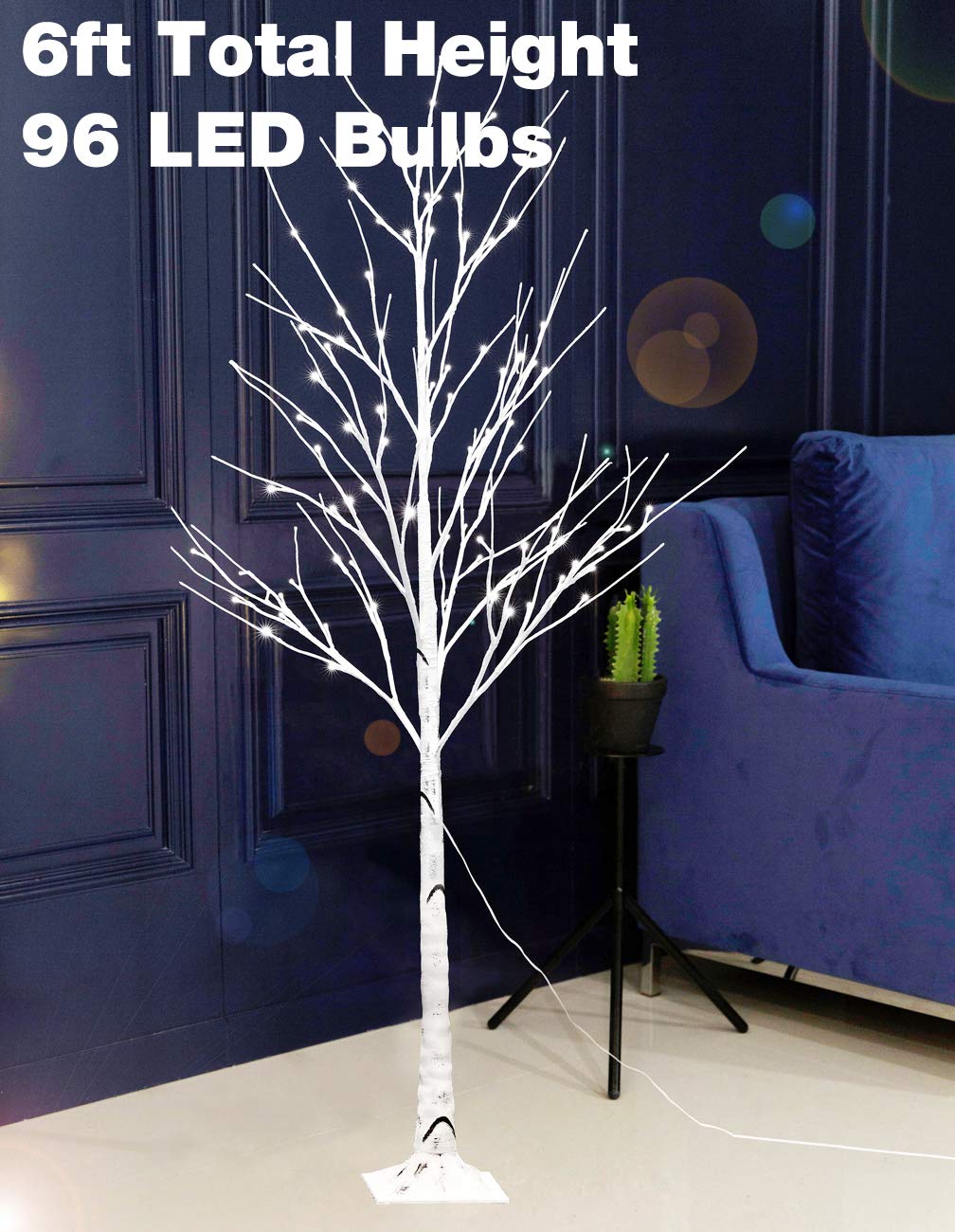 Bolylight Birch Tree 6ft 96L LED Lighted Brich Tree for Christmas Decorations for Home Bedroom Party Wedding Office Indoor and Outdoor White