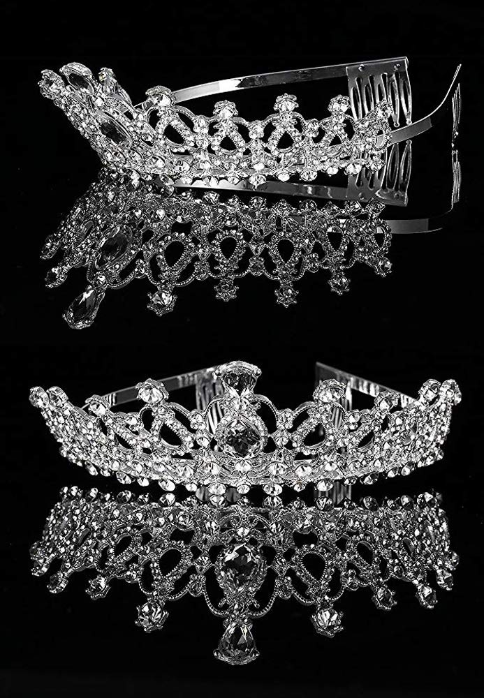 ZOCONE Rhinestone Bridal Tiara 2 pack Crystal Wedding Crown for Bridal and Flower Girls Headpiece with Comb (Crystal)