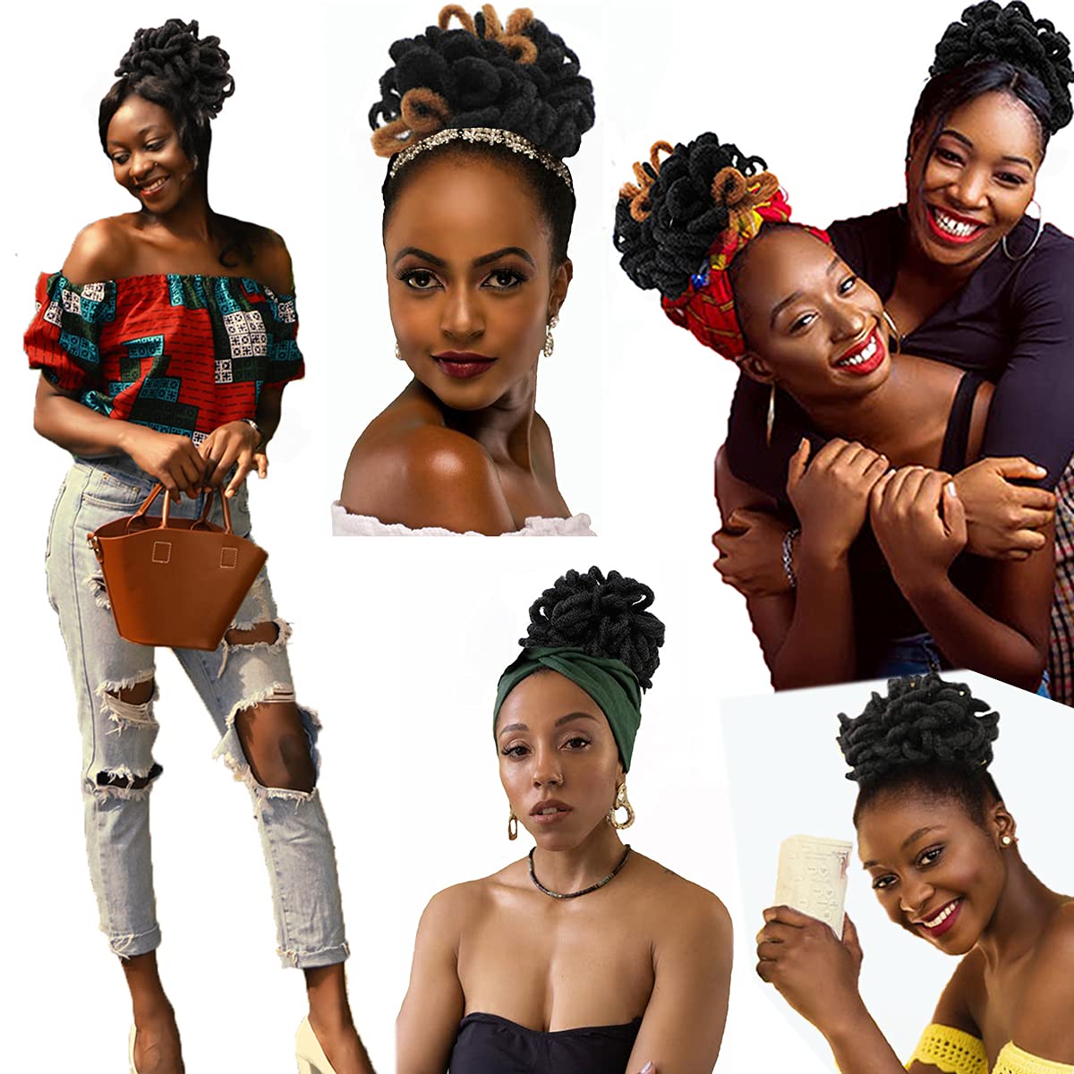 Abellee Loc Buns For Black Women 8Inch Loc Petal Bun Afro High Puff Drawstring Ponytail Faux Locs Hair Bun Pony Tail Hairpieces Clip In Hair Extentions for Black Women (4#)