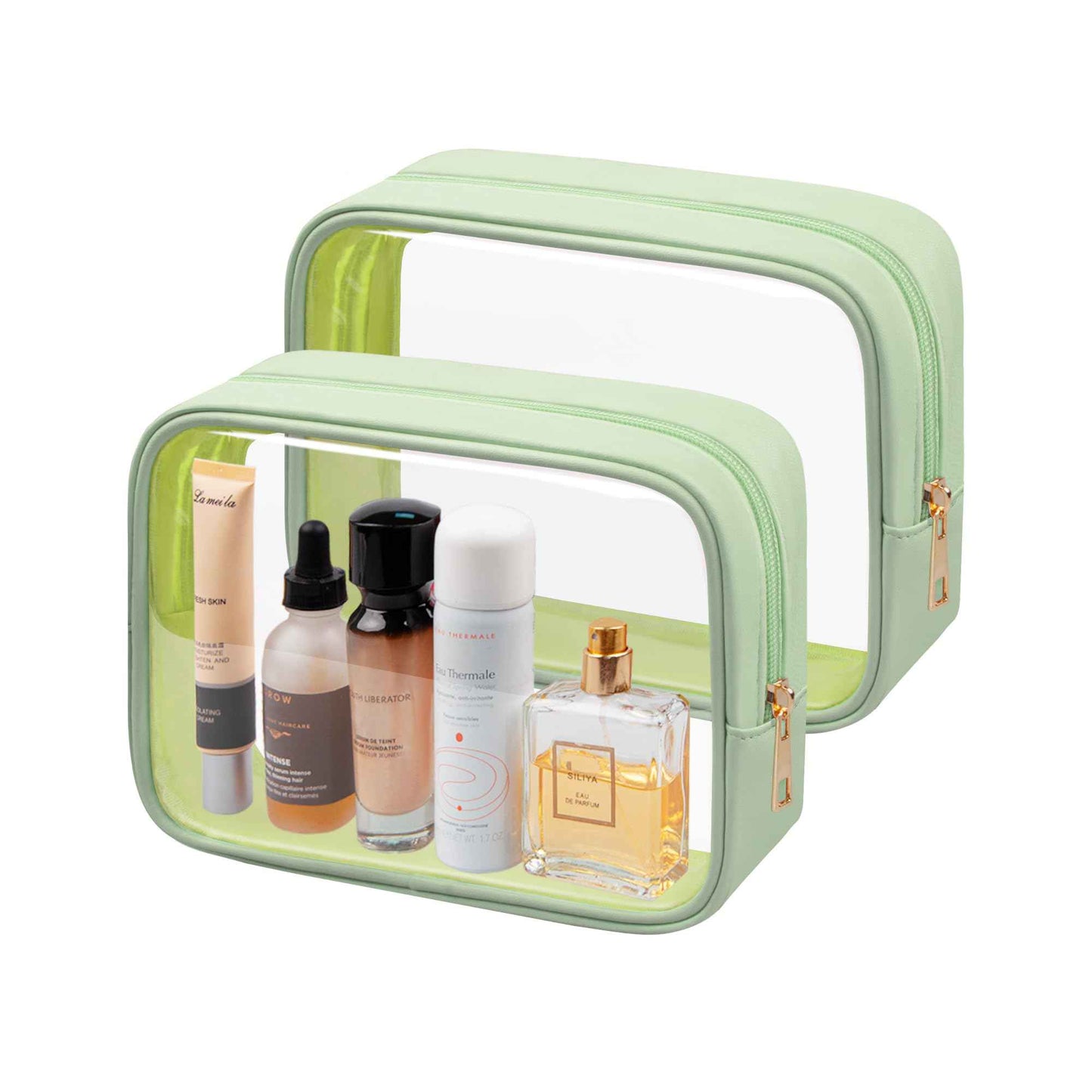 Ebbniur TSA Toiletry Bag Clear Makeup Bag Travel Essentials Cosmetic Bag for Men and Women Green 2Pcs