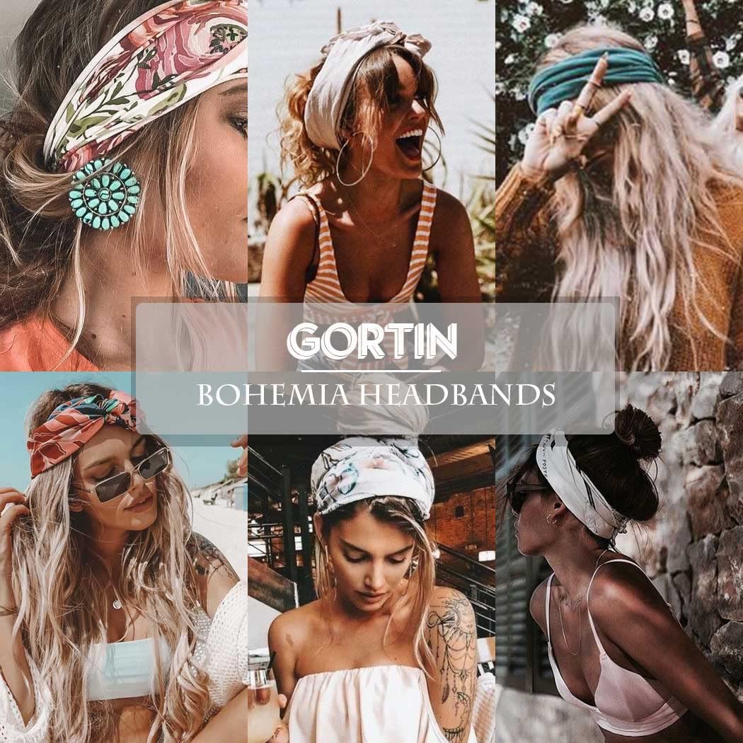 GORTIN Boho Headbands Sunflower Wide Hair Bands Turban Head Wraps Stretch Yoga Head Band African Workout Head Scarf for Women and Girls Pack of 3 (Set 2)