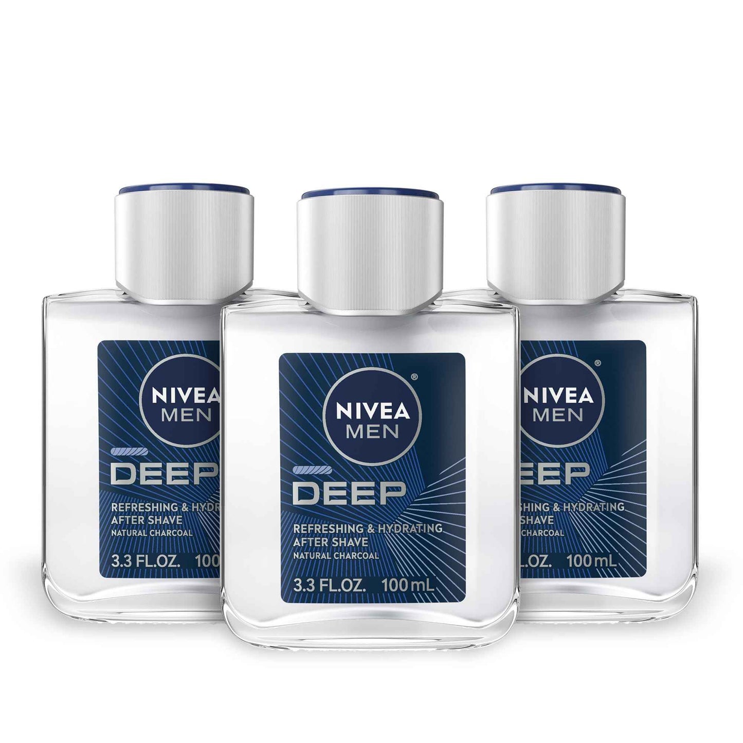 NIVEA Men DEEP Refreshing and Hydrating After Shave with Natural Charcoal, Aftershave Lotion for Men Soothes Shave Irritation, Vanilla and Bourbon Scent, 3.3 Fl Oz Bottle, Pack of 3