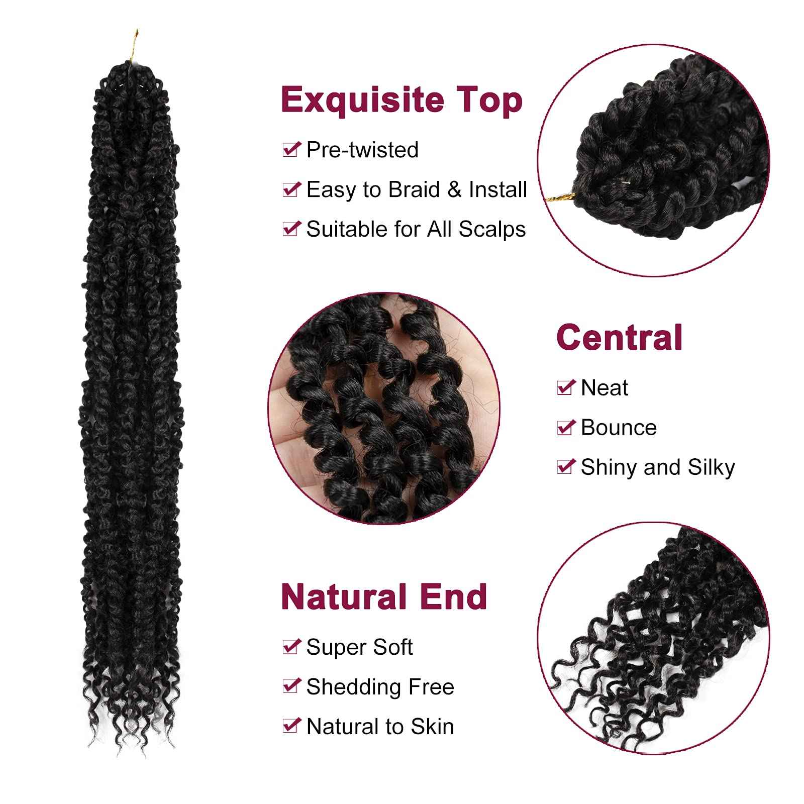 Passion Twist Hair - 8 Packs 22 Inch Passion Twist Crochet Hair For Women, Crochet Pretwisted Curly Hair Passion Twists Synthetic Braiding Hair Extensions (22 Inch 8 Packs, 1B)