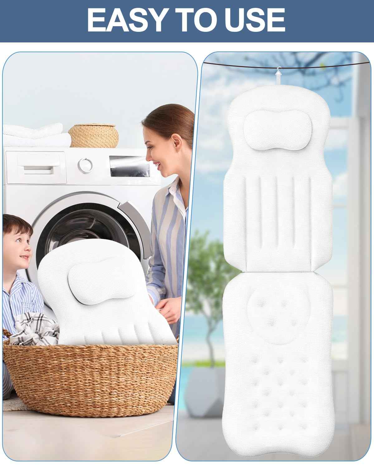 YSJILIDE Full Body Bath Pillow for Bathtub, Spa Bath Pillows for Tub Neck Head Neck Shoulder and Back Support, with Non-Slip Suction Cups/4D Air Mesh