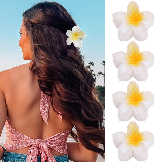 GQLV Flower Hair Claw Clips-4PCS Large Claw Clips for Thick/Thin Hair Claws,Strong Hold Nonslip Cute Hair Clips for Women Girls,Hawaiian Hair Accessories Holiday Gifts (H-4pcs white flower)