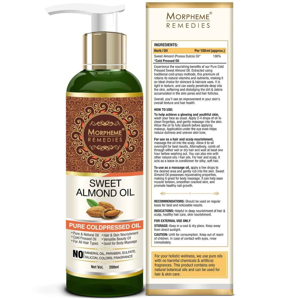 Morpheme Remedies Pure Sweet Almond Coldpressed Oil For Hair And Skin 200ml