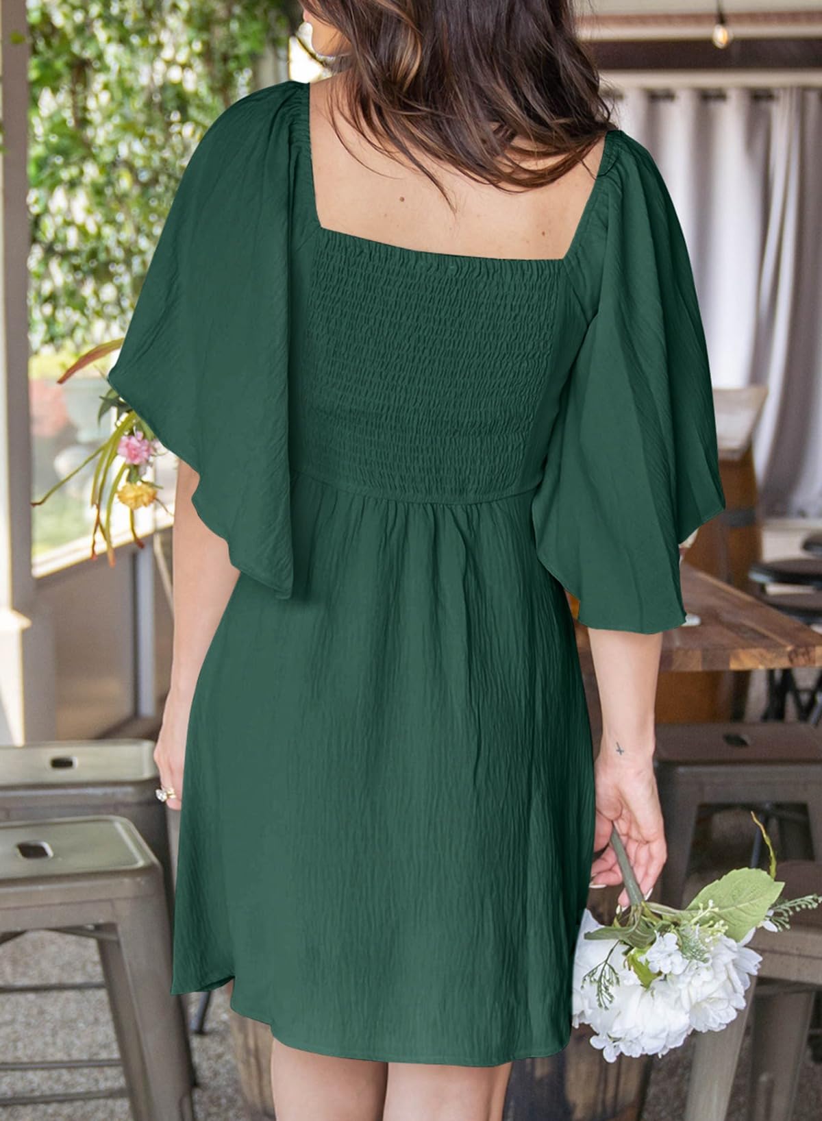 Dokotoo Fall Summer Dresses 2024 Fashion Casual Sexy V-Neck Womens Summer Dresses Beach Graduation Dress Short Wedding Guest Easter Dress Blackish Green