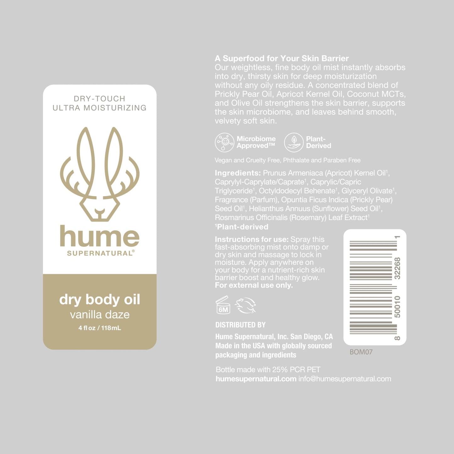 HUME SUPERNATURAL Dry Body Oil Spray - Moisturizing Oil for Dry Skin, After Shower Body Oils for Women and Men, Nourishing, Hydration, Glow, Vanilla Daze, 1-Pack