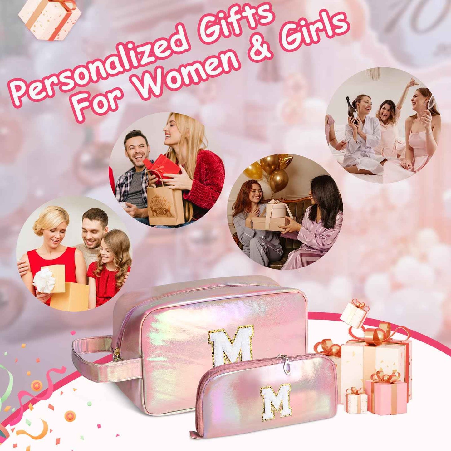 YRUBOHA Personalized Initial Makeup bag for woman,Travel Makeup Bag,Gift for Women,Mom,Monogram Preppy Makeup Bag Cosmetic Bag Set (Letter M)