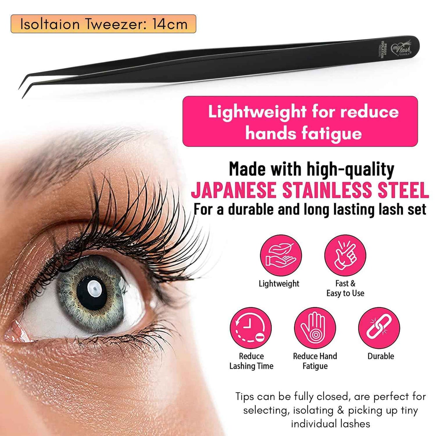 Isolation Tweezer for Eyelash Extensions – 14cm Curved Lash Tweezer, Stainless Steel, Best for Individual Isolation & Classic Lashes, Pinzas para Twisers (Black Titanium)