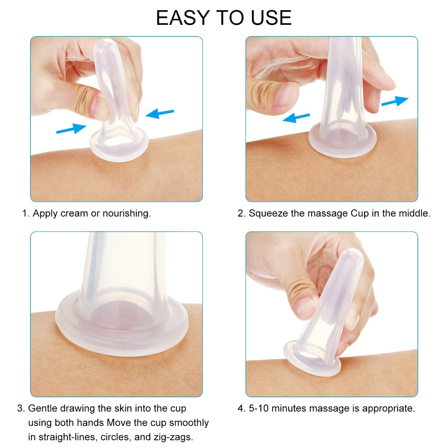 BBTO Silicone Facial Cupping Set, Vacuum Massage Cup Kit for Body, Face, Neck, Back, and Eye, 6 Cups and Exfoliating Brush