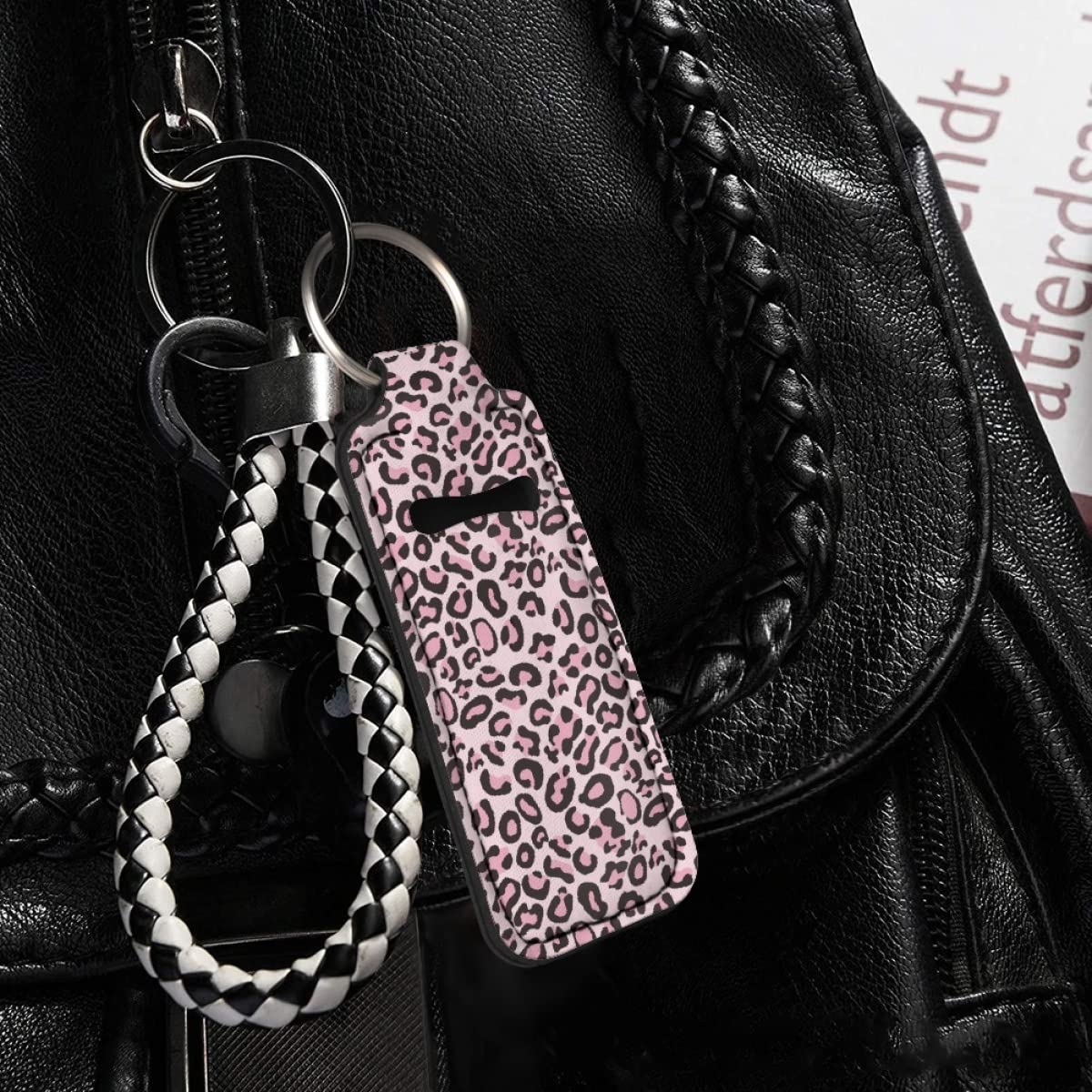 JooMeryer 1 Pack Chapstick Holders Keychains Bag Accessories Lip Balm Holsteror Lipstick Portable Sleeve Pouch for Adult Women Girls,Pink Leopard