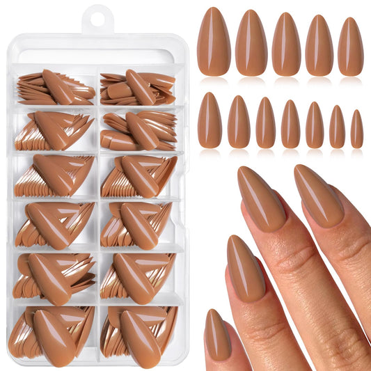 Lifextol 240PC Coffee Almond Press on Nails Medium Fake Nails Press ons, False Acrylic Nails Press on Nails Almond Glue on Nails Artificial Nail Tips Fingernails Stick on Nails with Glue&Adhesive Tabs