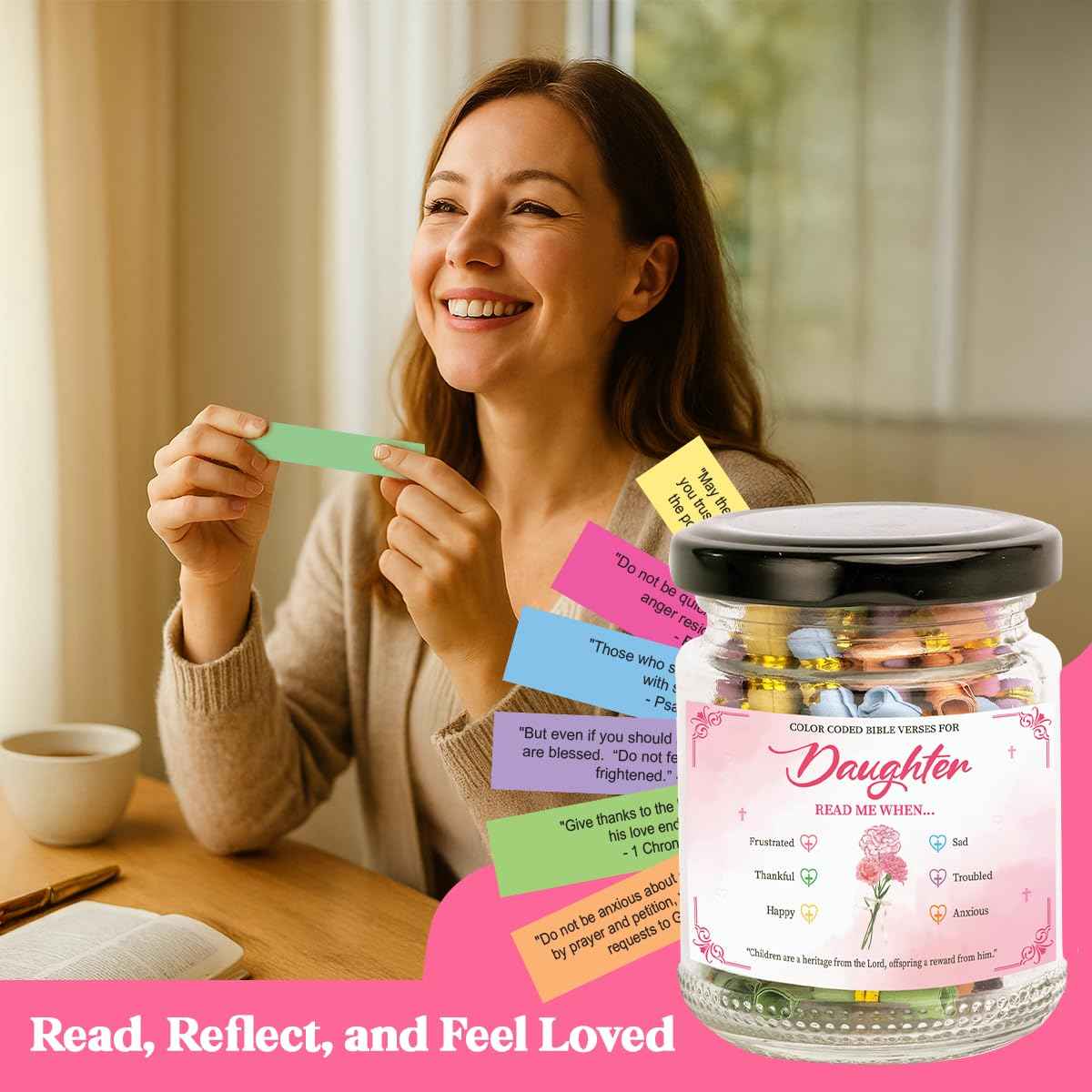 Bible Verse Jar for Daughter, Bible Accessories, Prayer Jar, Christian Gifts For Women, Religious Gifts for Daughter, Inspirational for Teen Girls, Christian Gift from Mom or Dad