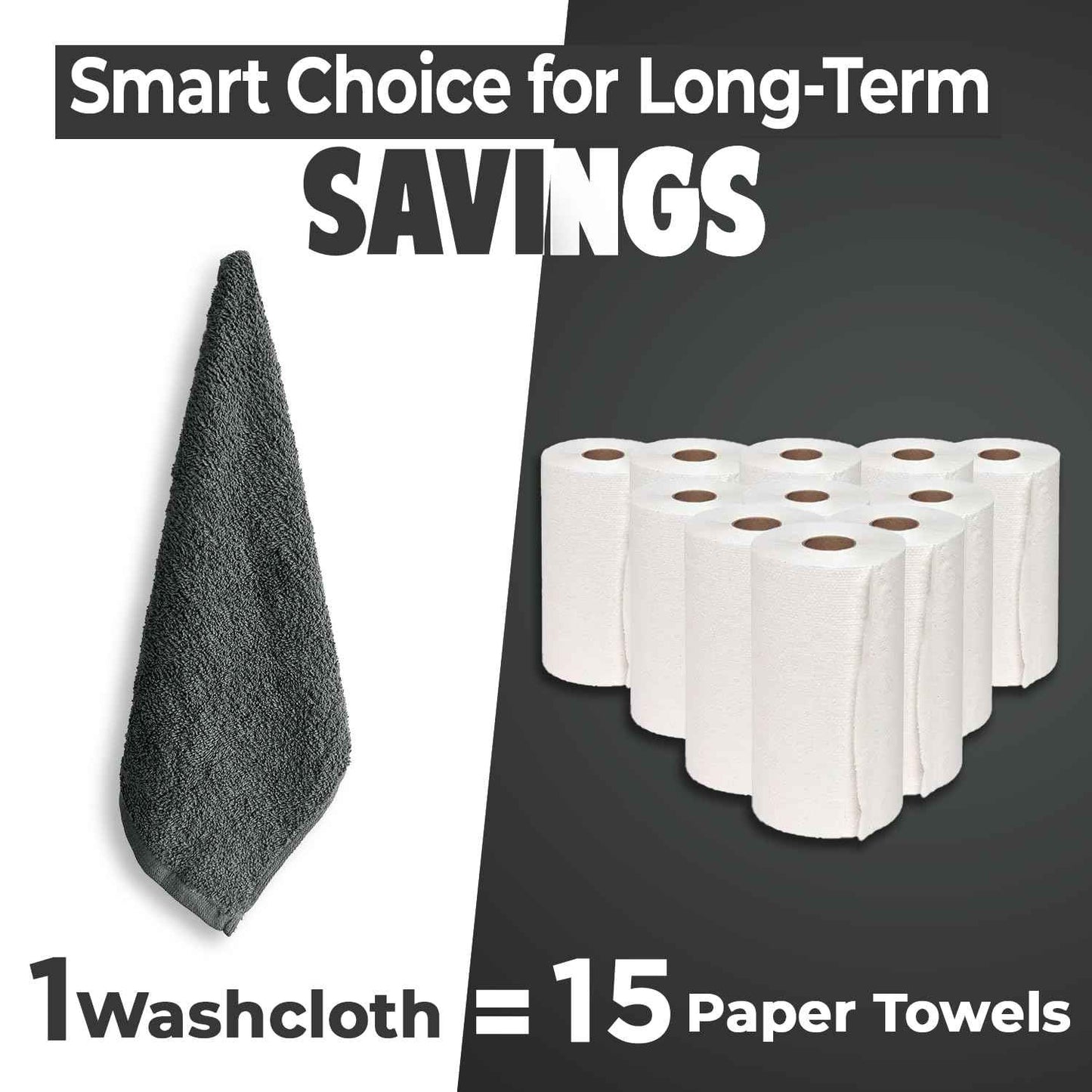 DAN RIVER 100% Cotton Wash Cloths 24 Pack [12x12] Soft & Absorbent face wash Cloth, Gym, Hotels & Spa Perfect for Everyday Use Fingertip Towels, Gray