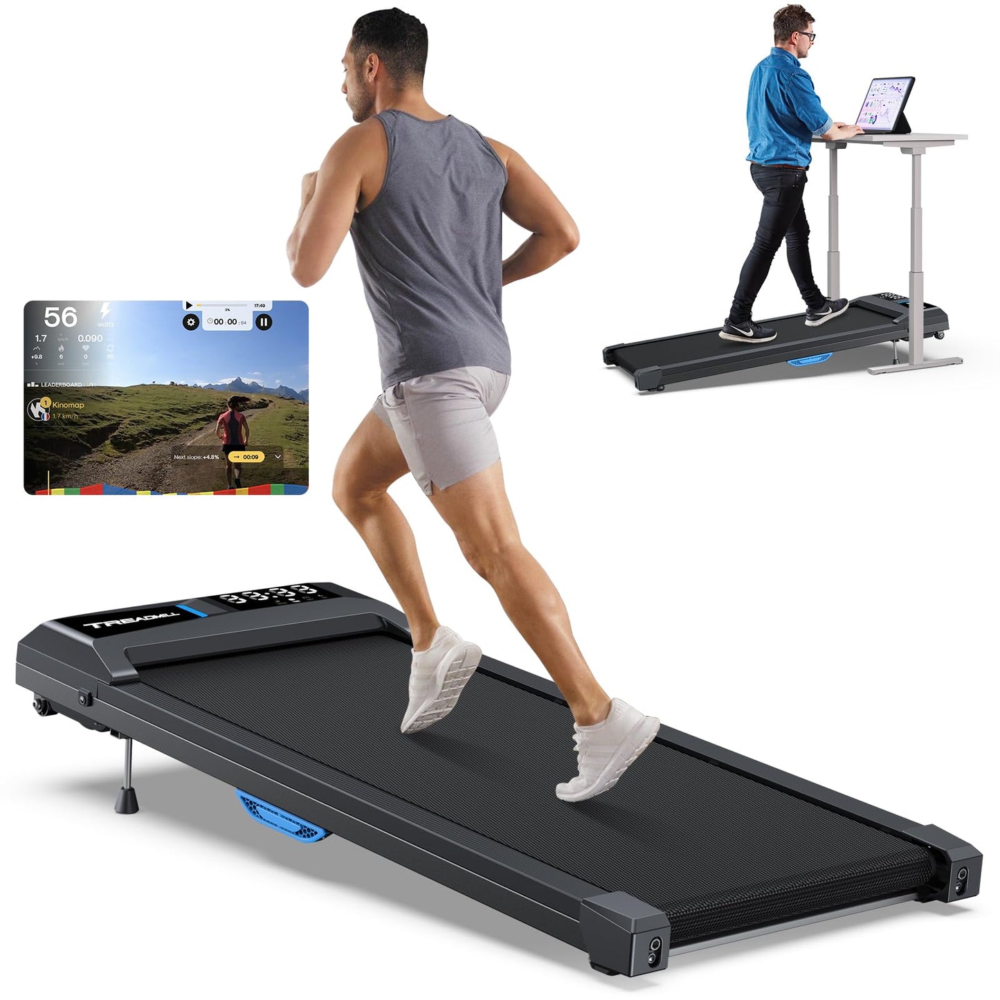 Walking Pad Treadmill, Upgraded Up to 10% Incline Walking Pad, Voice Controlled Under Desk Treadmill 300+LB Capacity Work with KINOMAP, Only 39LBS Portable Treadmill for Home,Office,Apartment