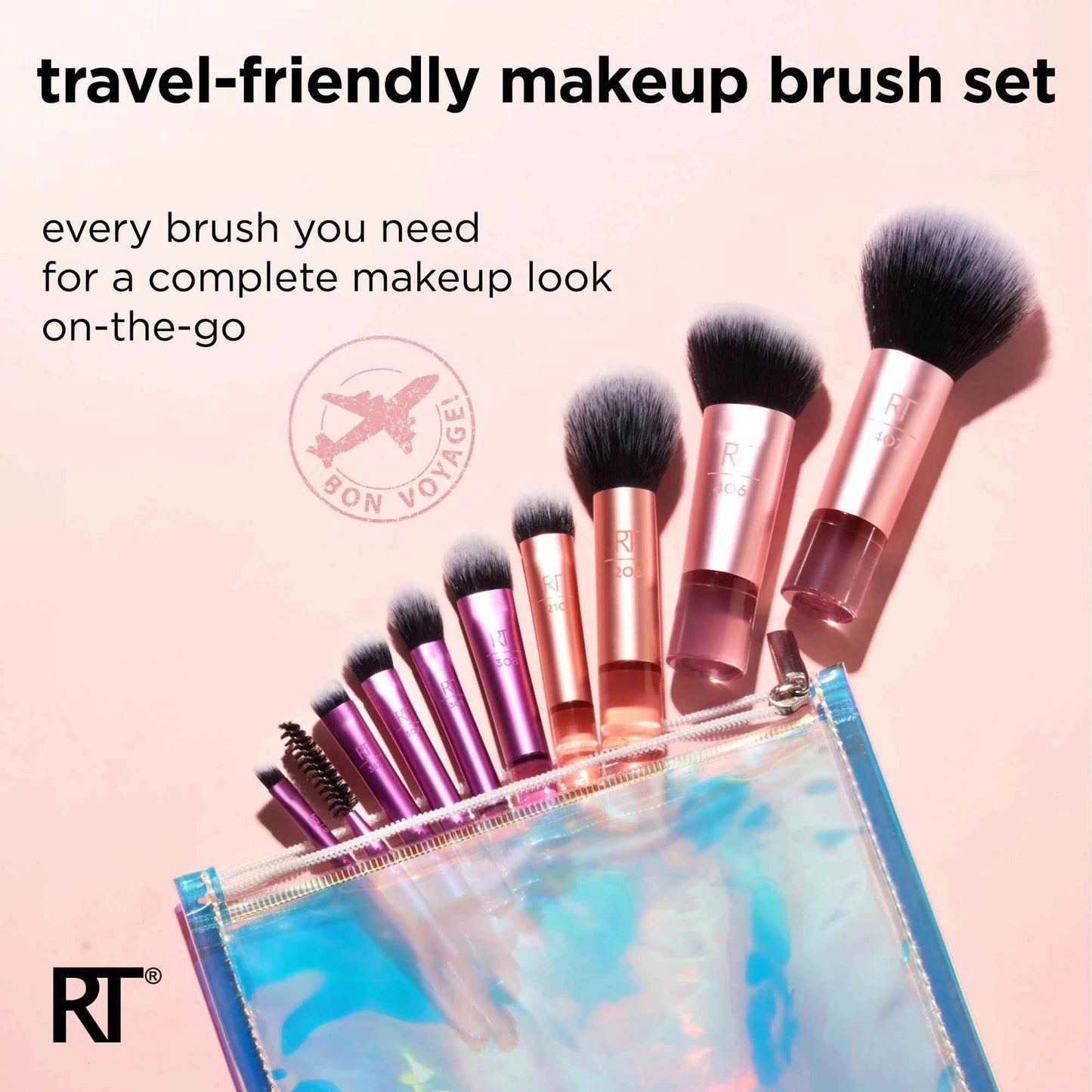 Real Techniques 11 Piece Travel Fantasy Mini Brush Set, Travel Size Makeup Brushes For Foundation Eyeshadow, Powder, Blush, Contour, & Concealer, Makeup Bag Included, Gift Set, Cruelty-Free