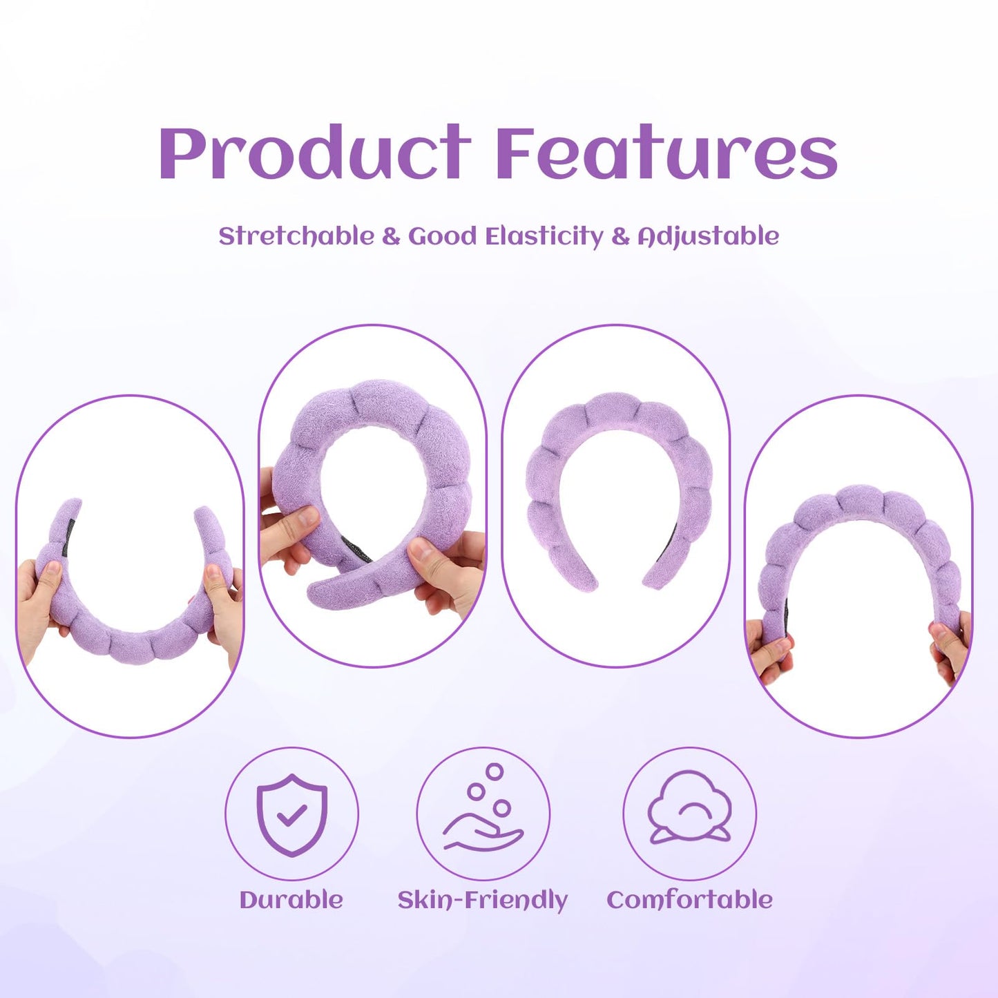 Araluky Women Spa Headband, Purp1e - Soft & Comfy Spongy Hairband for Washing Face, Makeup, Skincare, Yoga, Sports, Unique Fluffy Design for Her