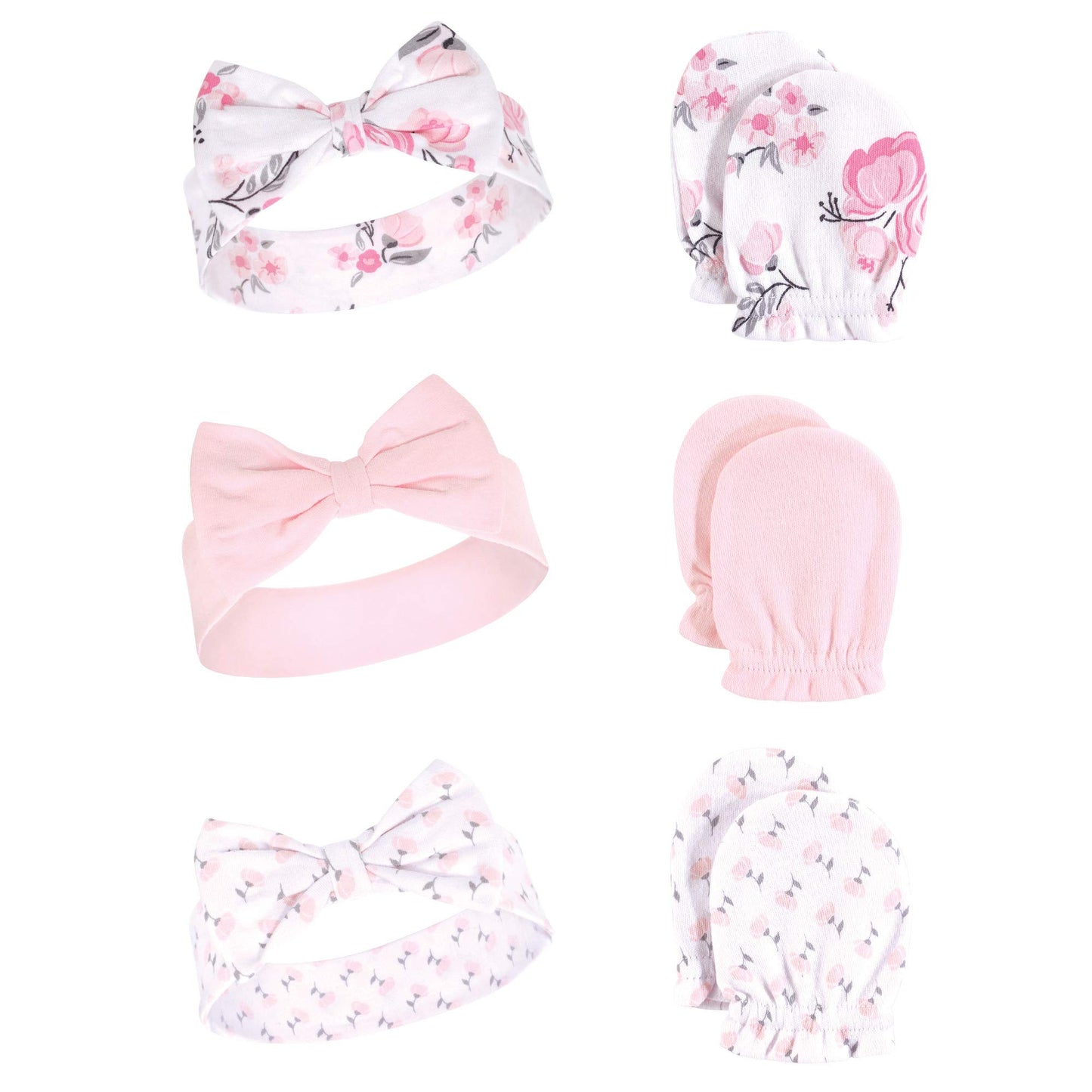 Hudson Baby baby girls Cotton Scratch Mitten Set Headband, Pink Floral, 0-6 Months US