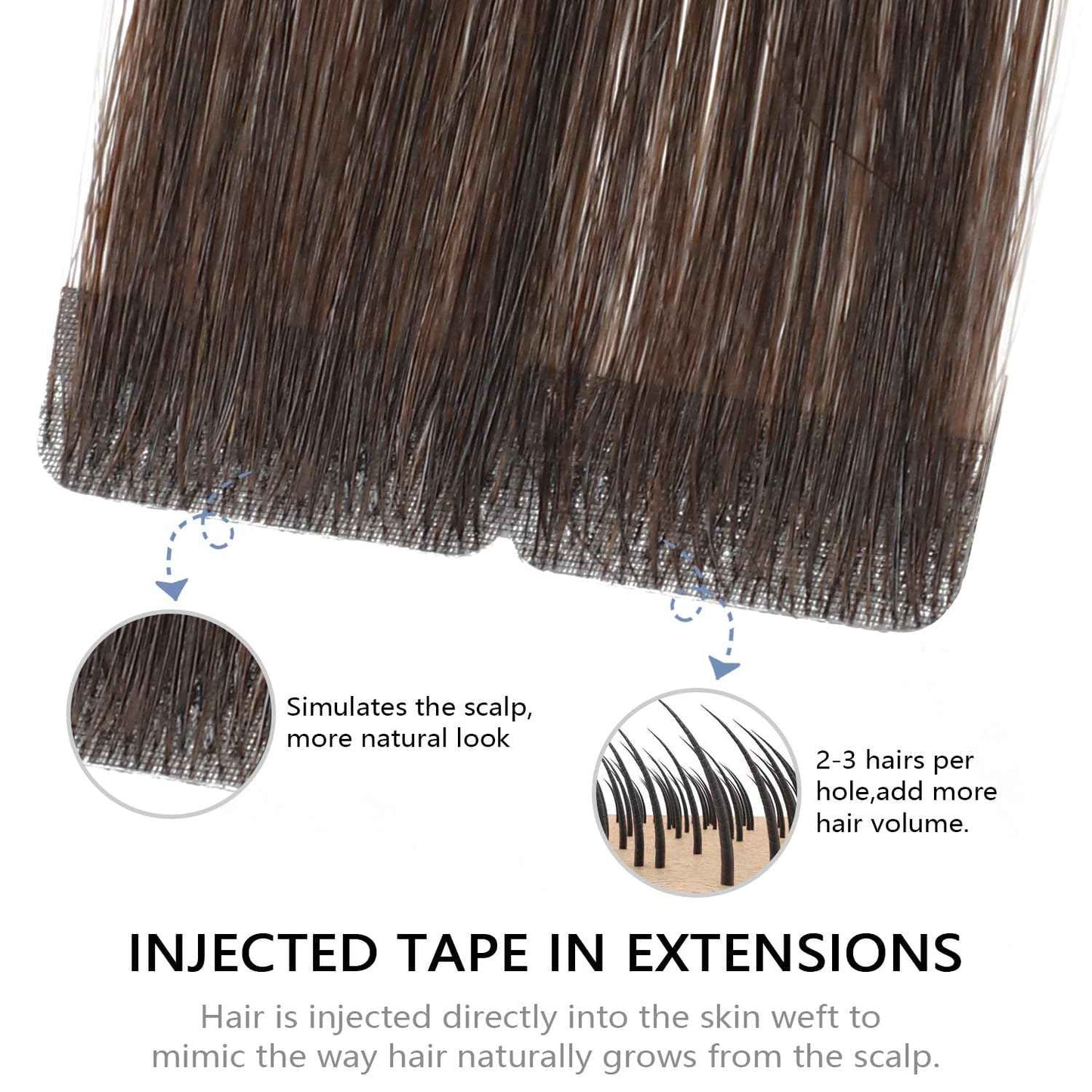 COOKAYU Injected Tape in Hair Extensions, Darkest Brown 14Inch 30g 20pcs Seamless Invisi Edge Tape in Human Hair Straight Invisible Extensions