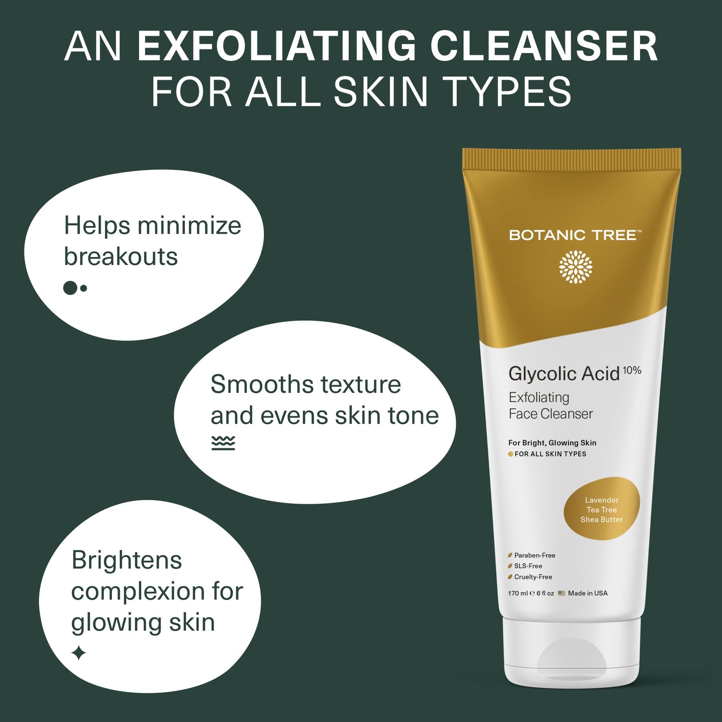 Botanic Tree Hydrating Exfoliating Cleanser with Glycolic Acid, Ceramides & Peptides, Gently exfoliate while hydrating skin for dewy bouncy skin…