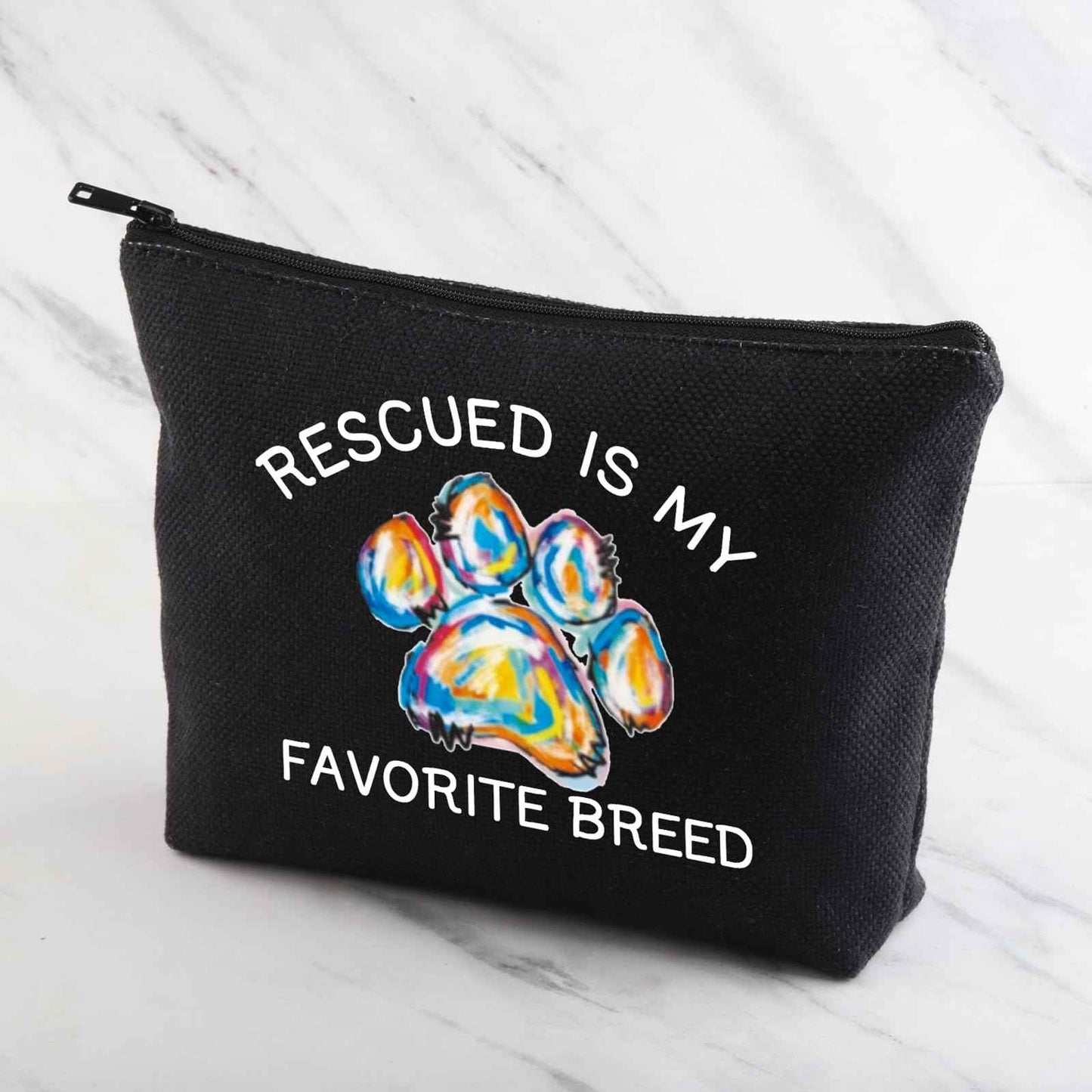 MNIGIU Rescue Dog Lover Gift - Rescued Is My Favorite Breed Makeup Zipper Bag (Black)