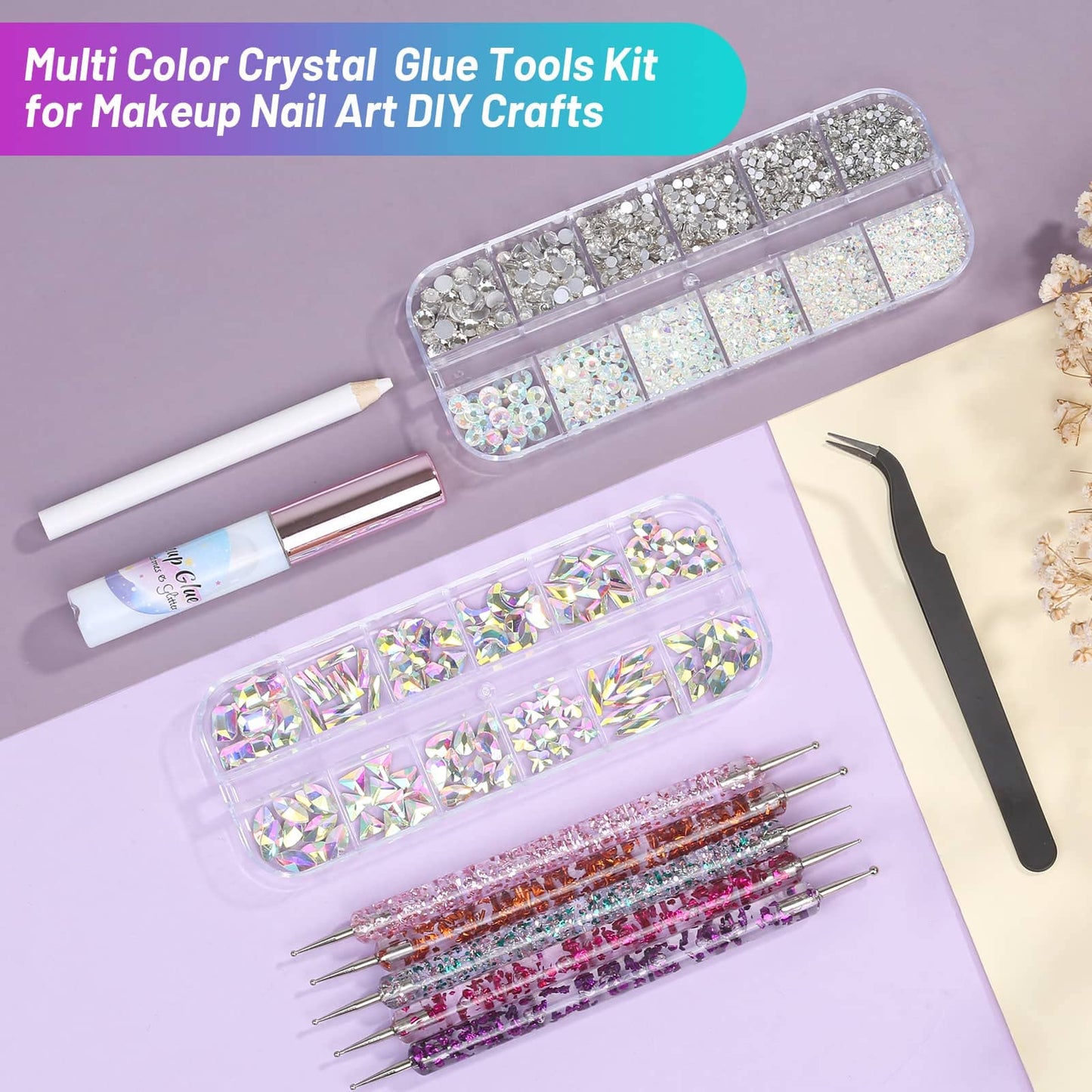 3600Pcs Eye Gems Face Rhinestones with SFX Makeup Glue, Shynek Hair Rhinestones Crystal AB Rhinestones Body Jewels with Tweezers Dotting Tools Spirit Adhesive for Costume Cosplay