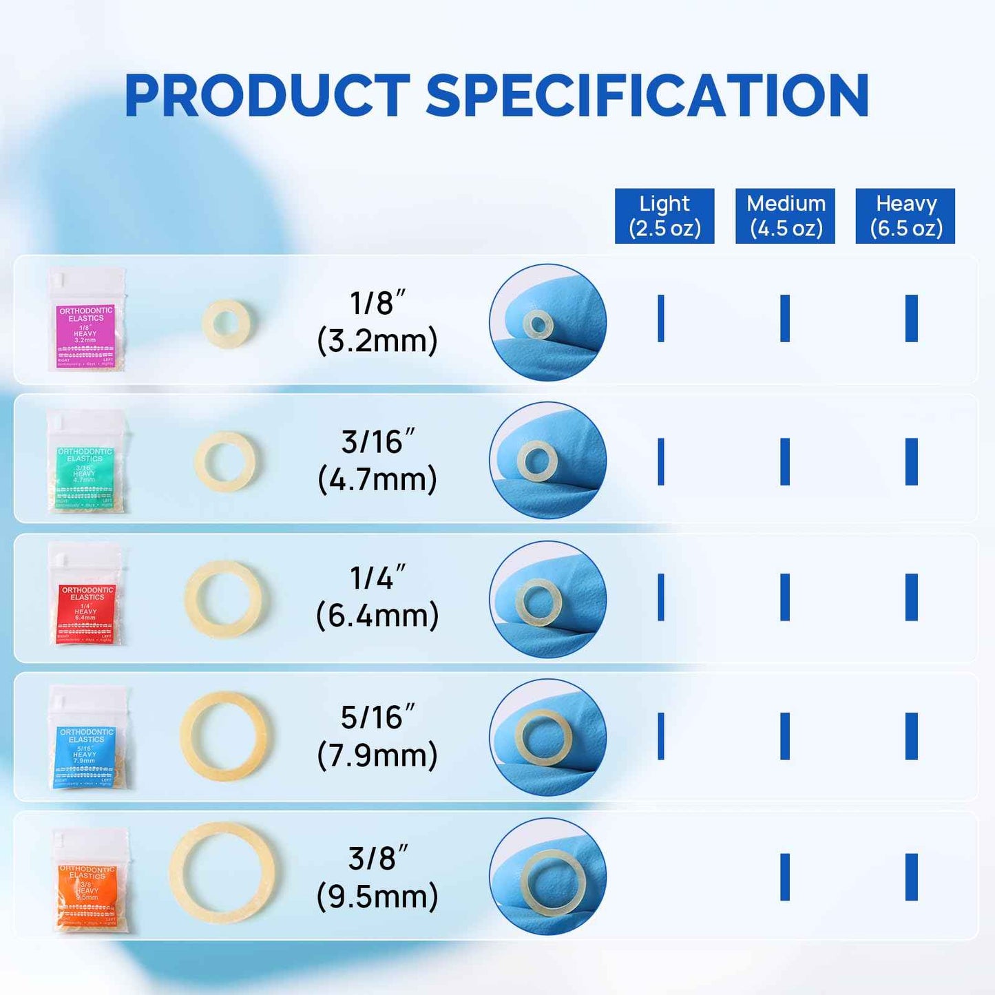 JMU Orthodontic Elastics 3/16 Heavy, 100 Pack Orthodontic Rubber Bands, Intraoral Elastic Bands Latex Dental Rubber Bands Made in USA