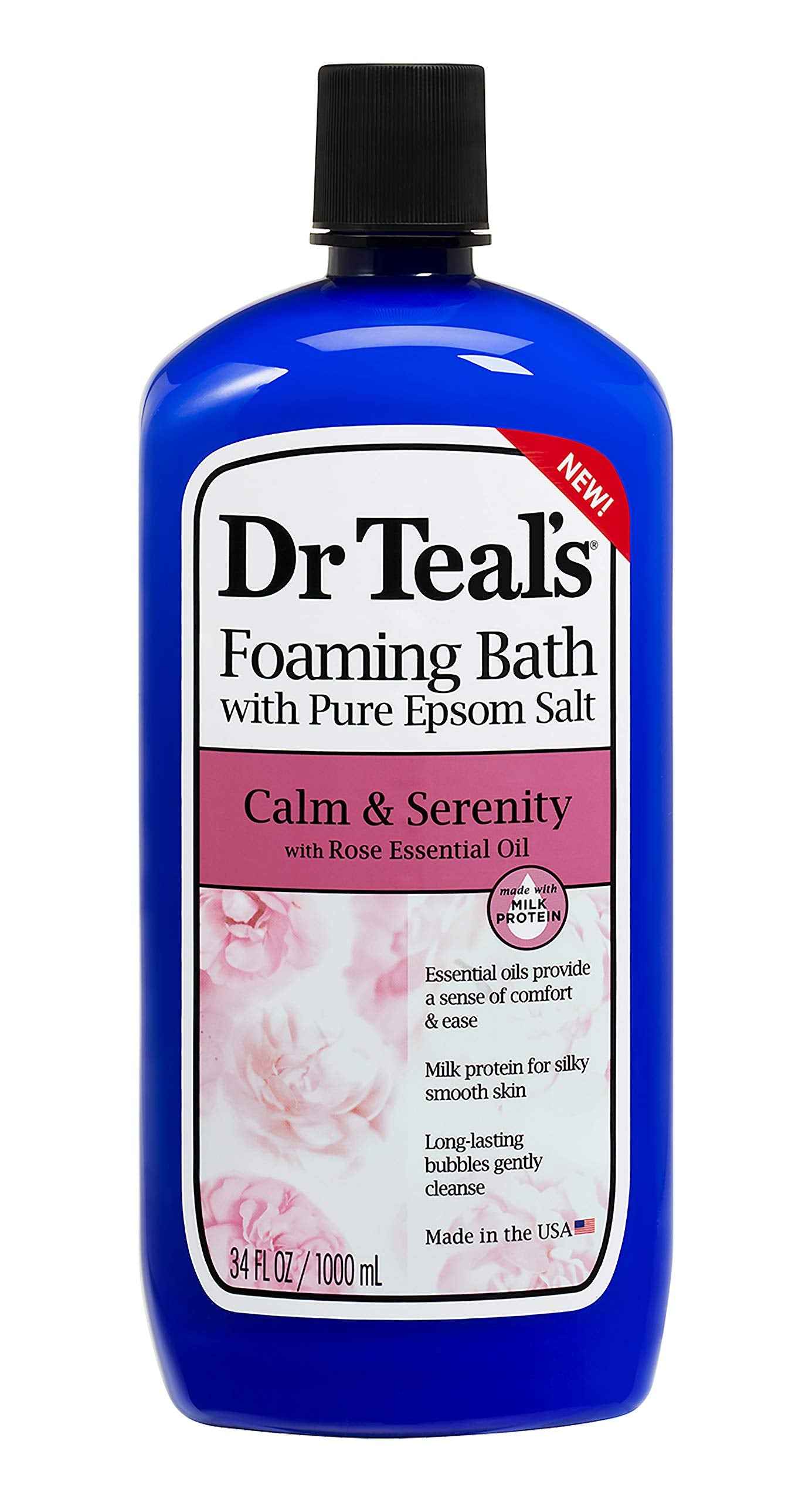 Bundle of Dr Teals Calm & Serenity with Rose Essential Oil (Made with Milk Protein): Pure Epsom Salt Soaking Solution 3 LBS & Foaming Bath 34 FL OZ