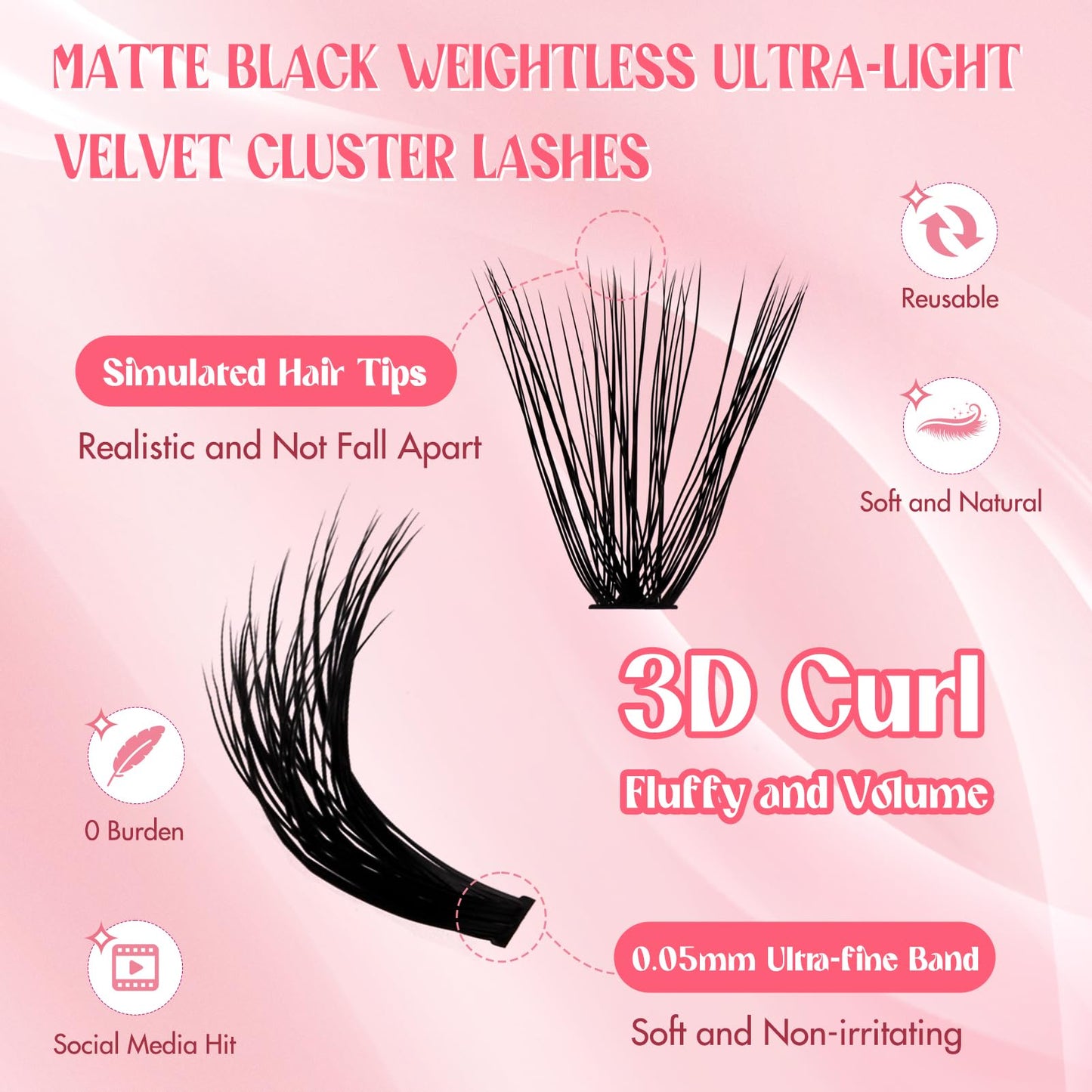 Lash Clusters Kit 50D DIY Cluster Eyelash Extensions 3D Effect D Curl 8-16mm Mixed Length Individual Lashes Kit with Lash Bond and Seal Waterproof and Applicator for DIY Lash Clusters Kit