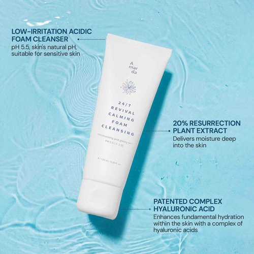 A MAR DA 24/7 Revival Foam Cleanser 120ml – Low-pH Face Wash for Sensitive Skin with Resurrection Plant, Hyaluronic Complex & Coconut-Derived Surfactants