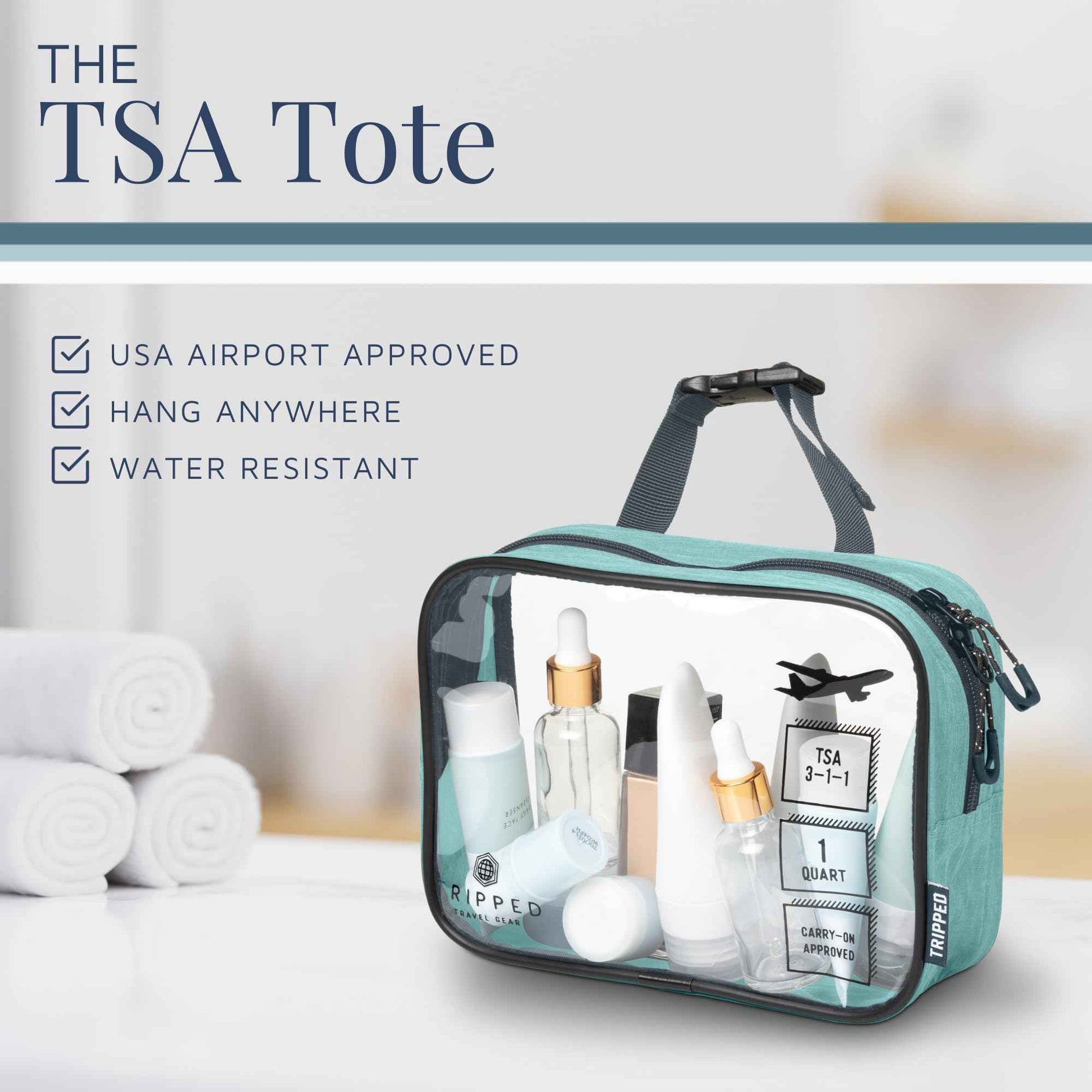 Toiletry Bag Kit Set: Hanging Travel Toiletry Bag + 311 TSA Cosmetic Liquid Bag + Ultralight Accessory Organizer Pouch (Dusty Teal)