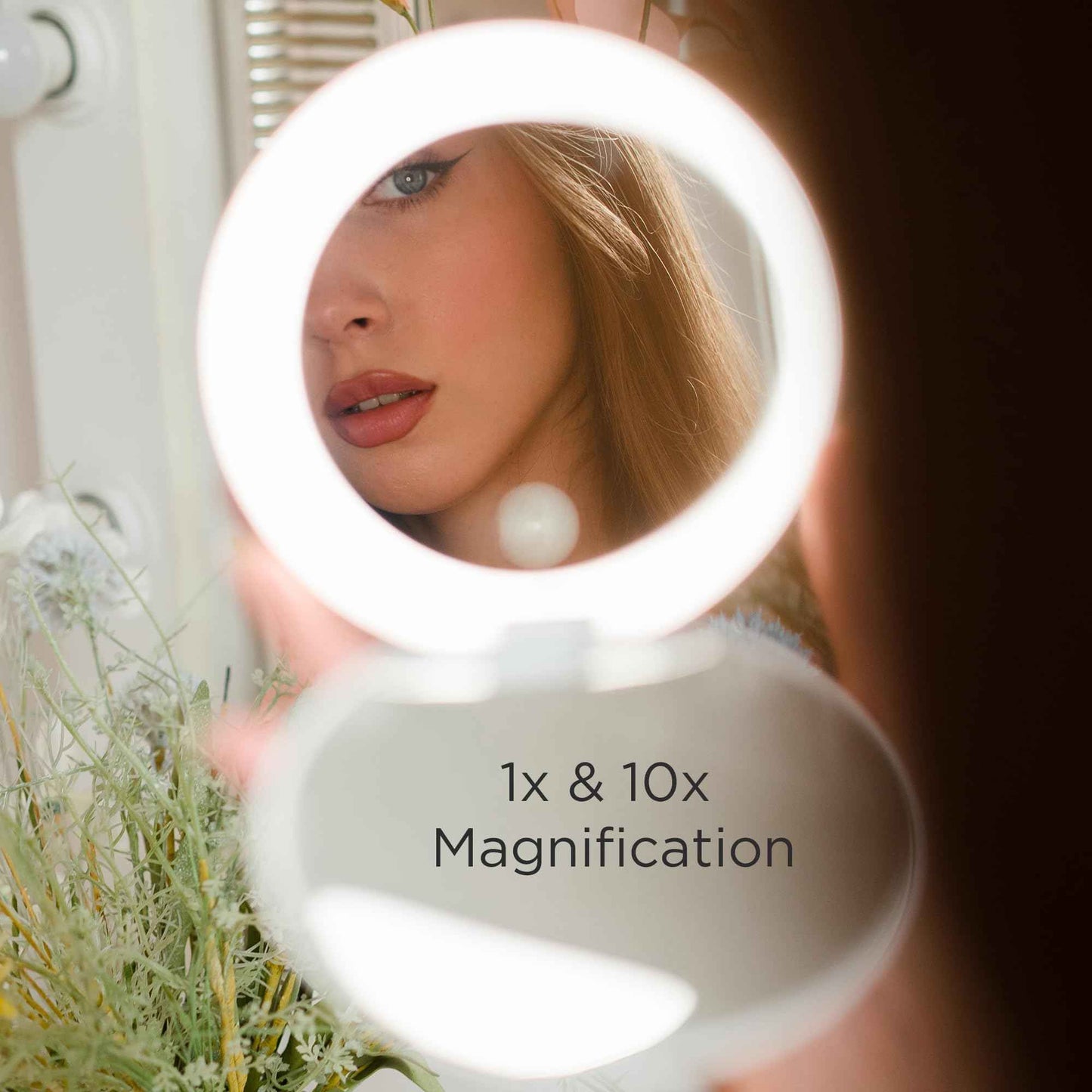 Ilios Lighting LED Compact Mirror with Light and 1x and 10x Magnifying Mirror in 5-inch mini Size Ideal for Trave