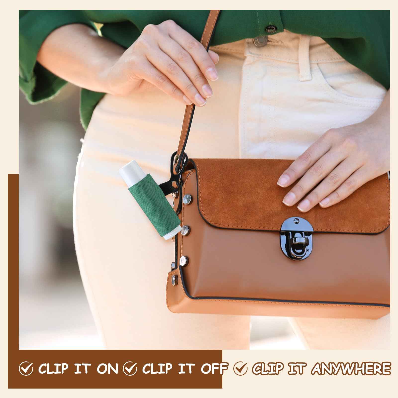 Huquary 100 Pack Lip Balm Keychain Holder Clip - Solid Color Elastic Lipstick Sleeves for Purse and Car