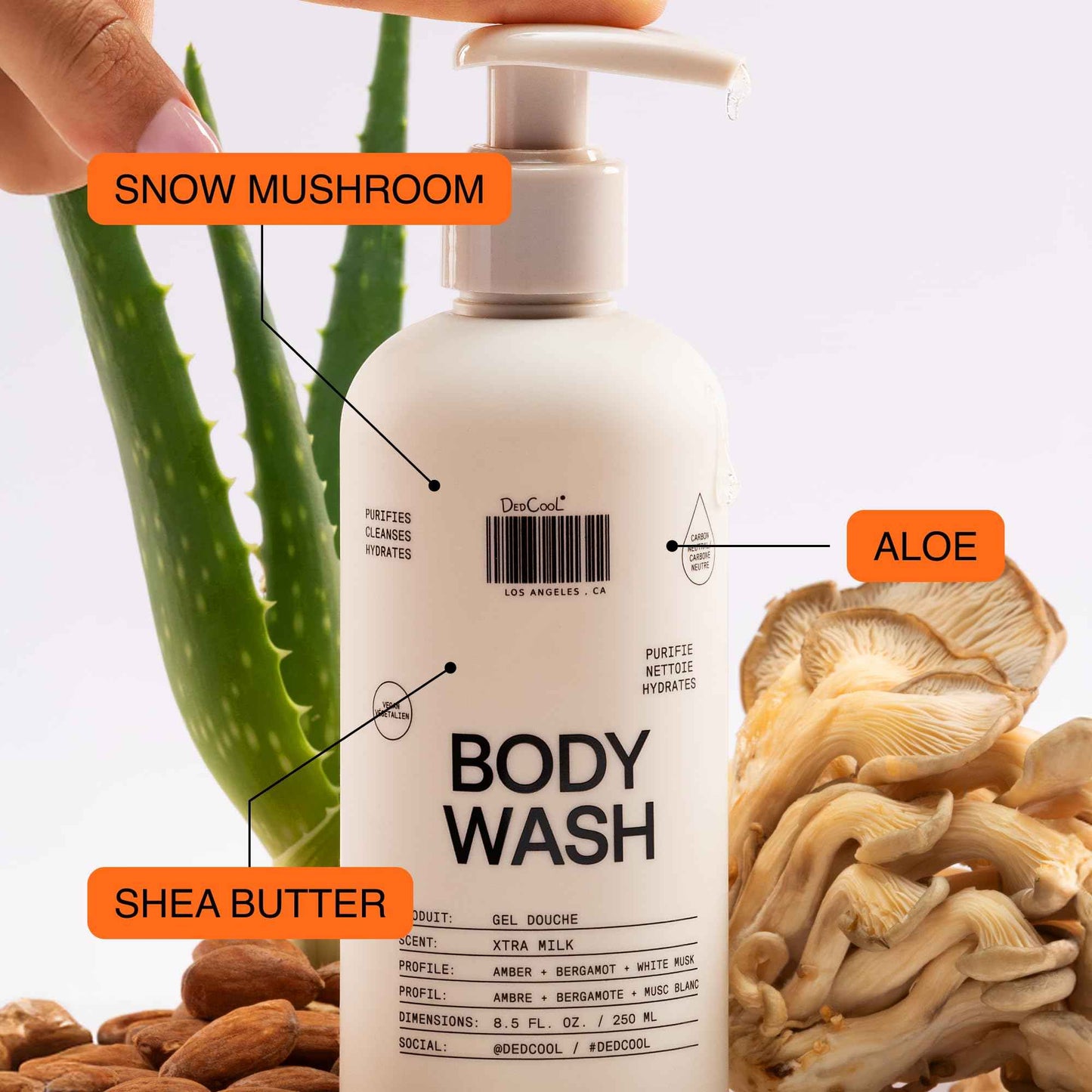 DedCool Body Wash Refill Xtra Milk | Nourishing Vegan Cleanser with Shea Butter, Aloe & Snow Mushroom | Non-Toxic, Carbon-Neutral Formula | Bergamot, White Musk & Amber Scent | 16 fl oz
