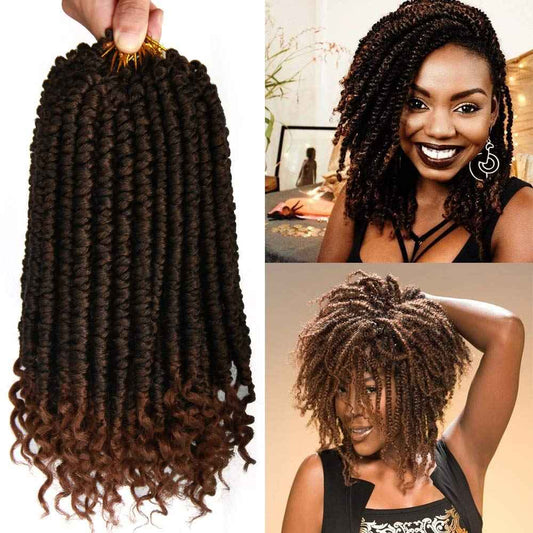 Passion Twist Crochet Ombre Brown Twist Hair - 8 Packs, 12 Inch Short Crochet Braids, Spring Twist, Curly Ends