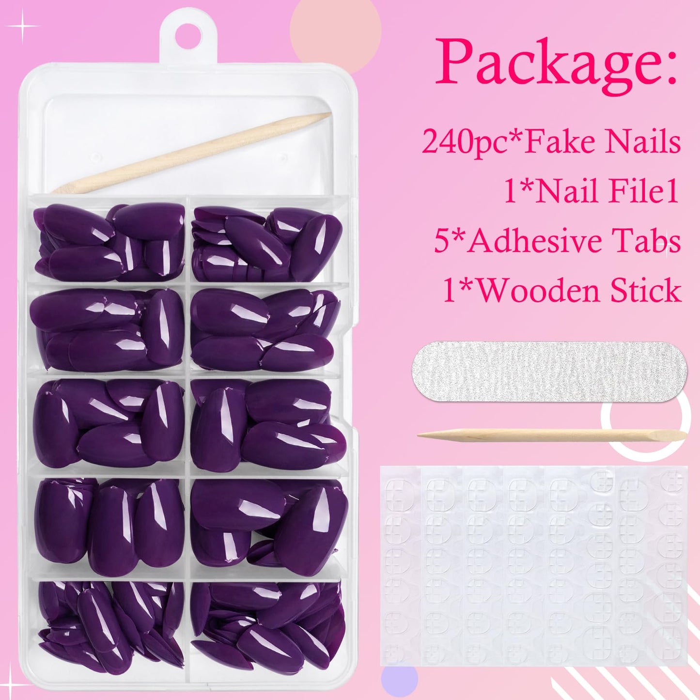 AddFavor Oval Press on Nails Short Fake Nails, 240pcs Deep Purple Nails Press on Almond False Nail Full Cover Acrylic Nail for Women and Girls