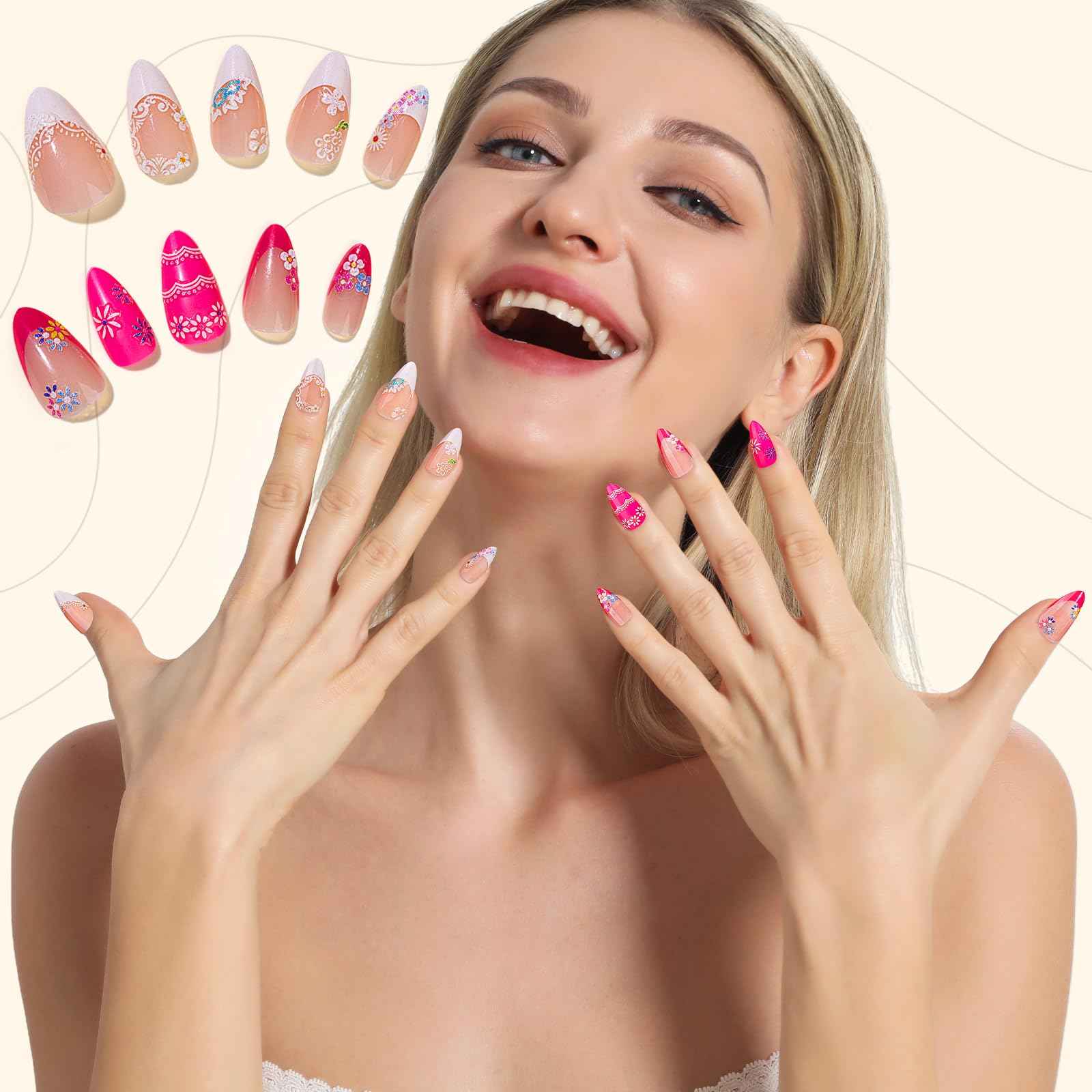 FANDAMEI Nail Stickers for Girls, 30 Sheets Cute Kids Nail Stickers for Nail Art, 3D Self-Adhesive Glitter Floral Fruit Heart Decals for Women, Little Girl Nail Decals for Design