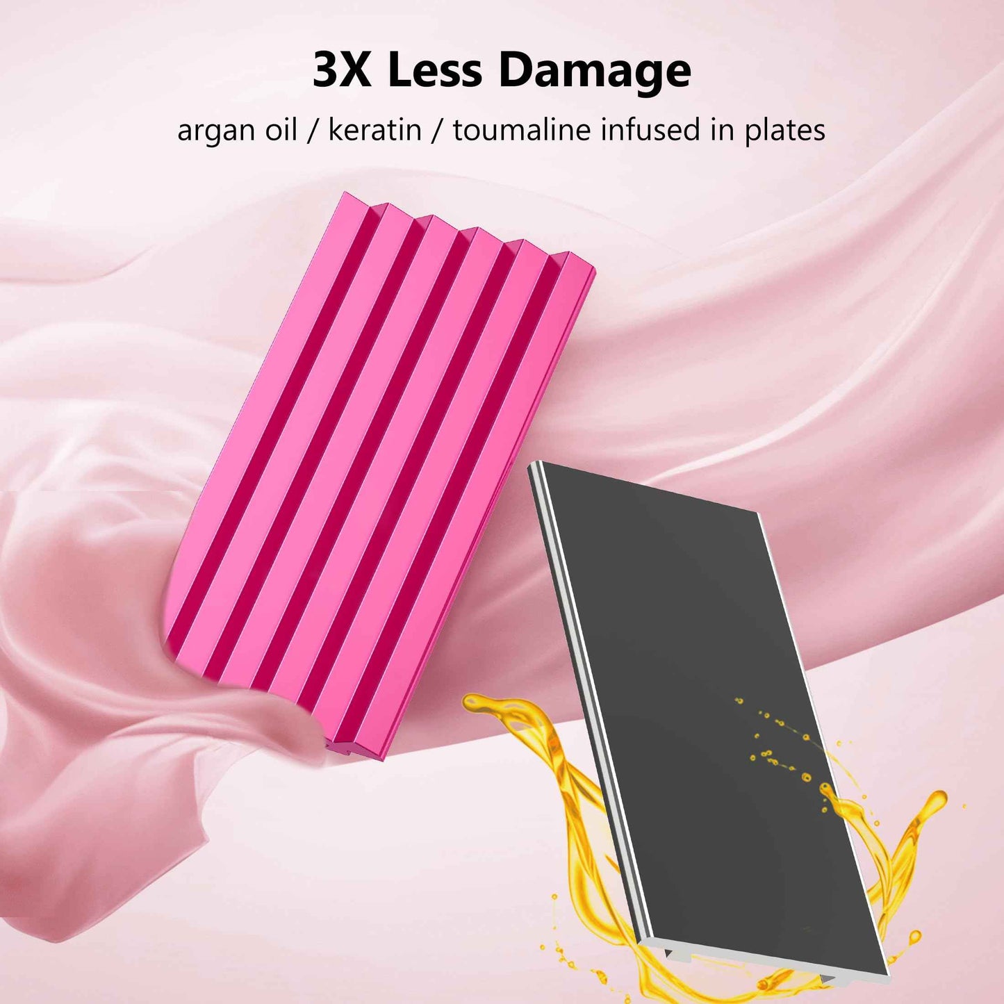 Terviiix Crimper Hair Iron with 4 Interchangeable Plates, Keratin & Argan Oil Infused Hair Crimper for Women, Volumizing Crimping Iron for Thin Fine Hair, 5 Heat Settings & 60 Mins Auto Off, Pink