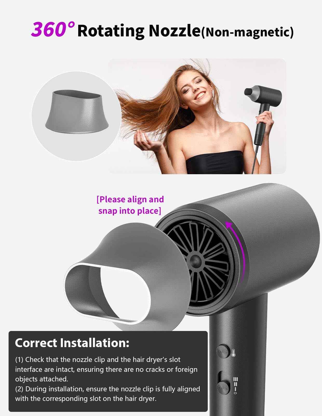 Hair Dryer, 3 Min Fast Drying-110000 RPM Professional High Speed Blow Dryer 200 Millions Negative Ionic Care Hair Dryer, Low Noise Thermo-Control Hairdryer, Travel with Secure Lock Nozzle (Black)