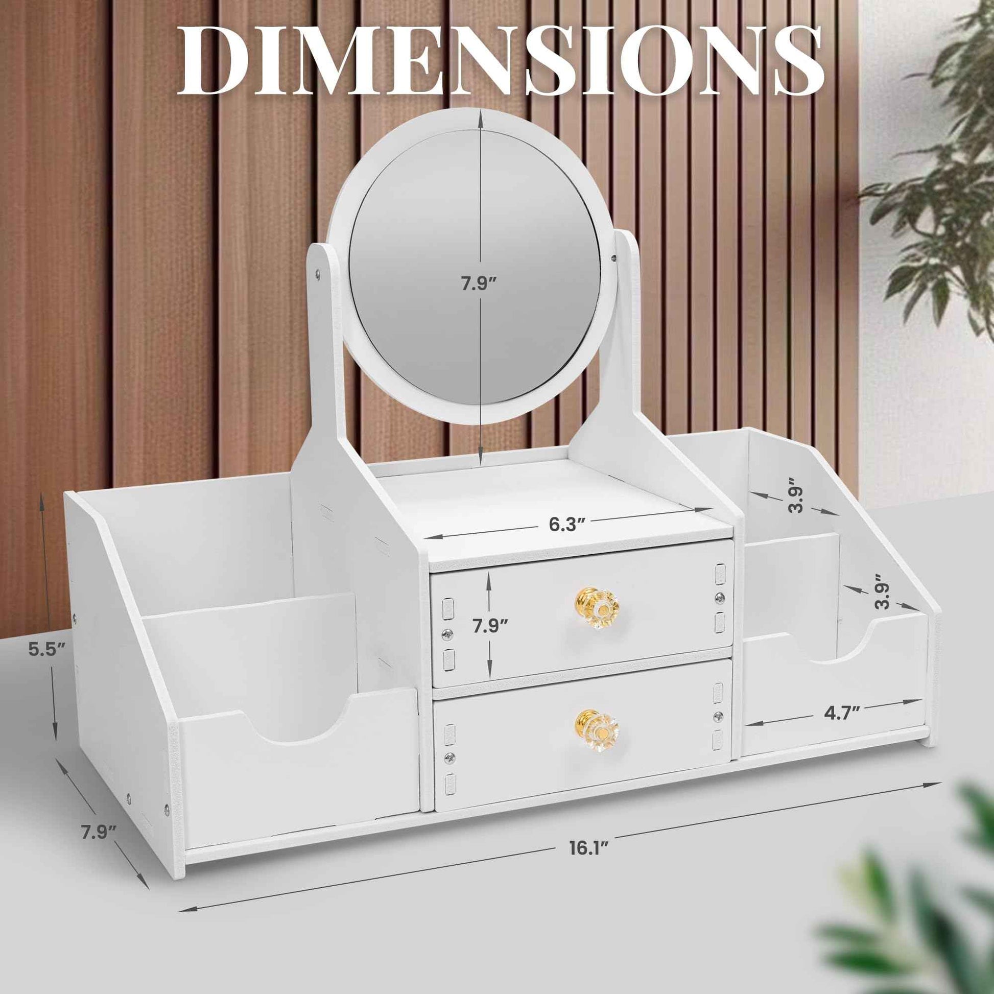 Domovina Wooden Makeup Organizer – Countertop Makeup Organizers with Mirror, Drawers – Cosmetic Organizer for Brushes, Skincare – Elegant Make Up Storage Holder for Vanity, Bathroom, Dresser