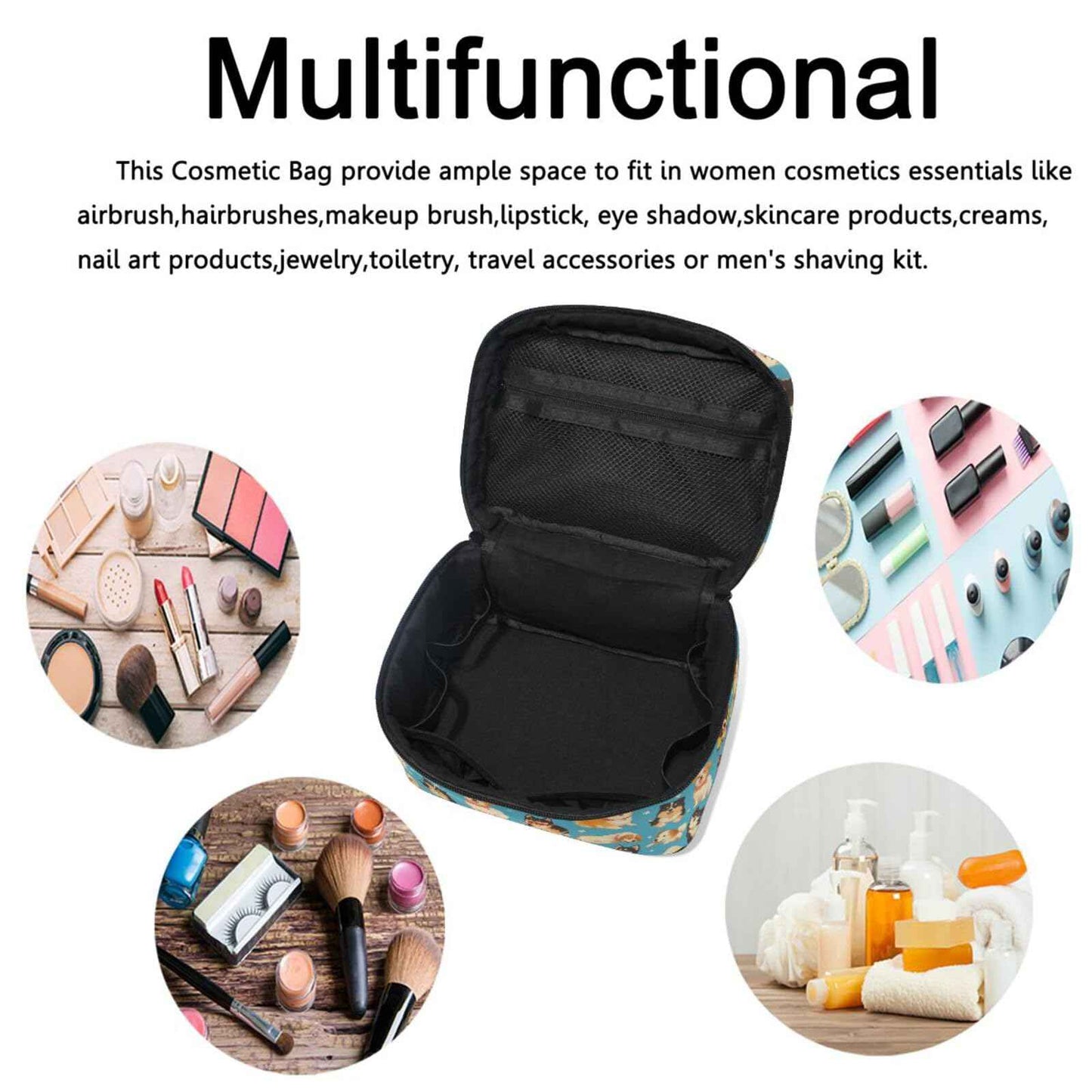 Cute Dog Puppy Makeup Bag Cosmetic Bag for Women Girls Cartoon Animal Paw Portable makeup pouch Box Large Capacity Travel Toiletry Brush Bag Zip Storage Bag Accessories Organizer