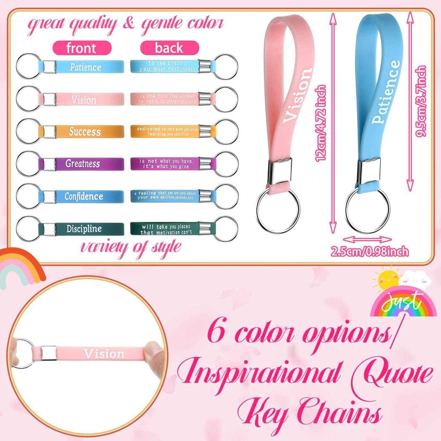 Pinkunn 68 Pcs Inspirational Gifts Bulk Inspirational Quote Key Chains Rainbow Canvas Cosmetic Bags with Zipper Motivational Stickers Button Badges Gifts for Teacher Birthday Graduation