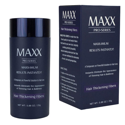 MAXX PRO-SERIES Volumizing Hair Fibers with real Keratin for Thinning Hair/Hair Loss – Dermatologist Tested and Certified Hypoallergenic - 60 days + supply - Multiple Colors Available (Dark Brown)