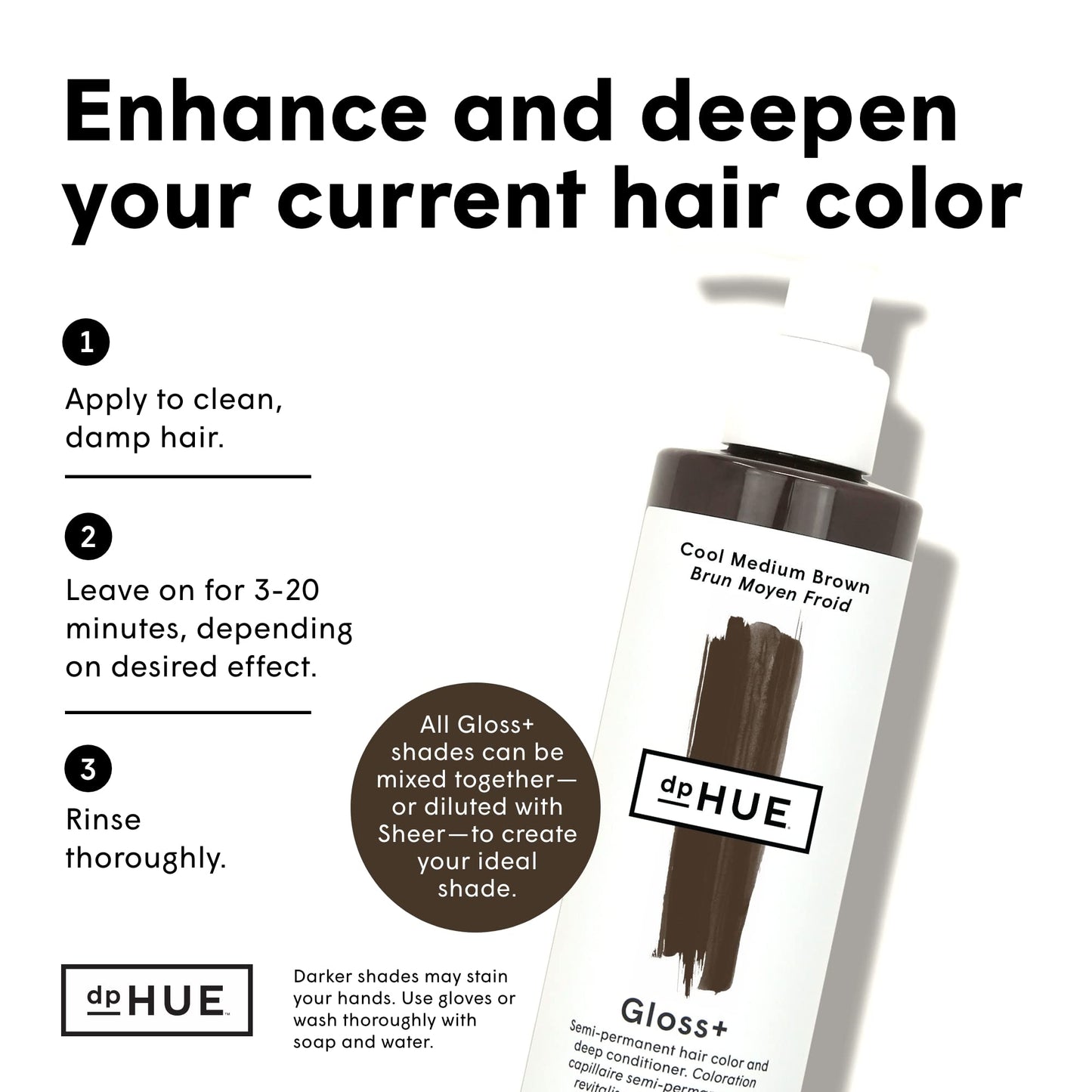 dpHUE Gloss+, Cool Medium Brown - 6.5 oz - Semi-Permanent Hair Color & Conditioner - Paraben, SLS & SLES Sulfate Free - Vegan, Leaping Bunny Certified