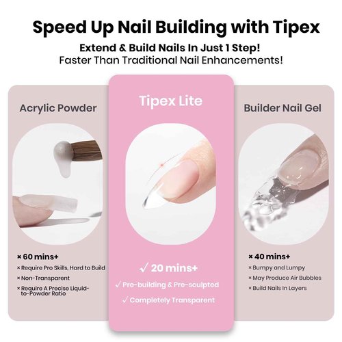Beetles Tipex Lite Apex Nail Tips Kit, Almond Short, 192pcs 16 Sizes, with UV Nail Glue, Base & Top Coat, Mini Nail Lamp, Nail Clipper & Cuticle Nipper,Pre-Building Pre-Etched Acrylic Tips Kit
