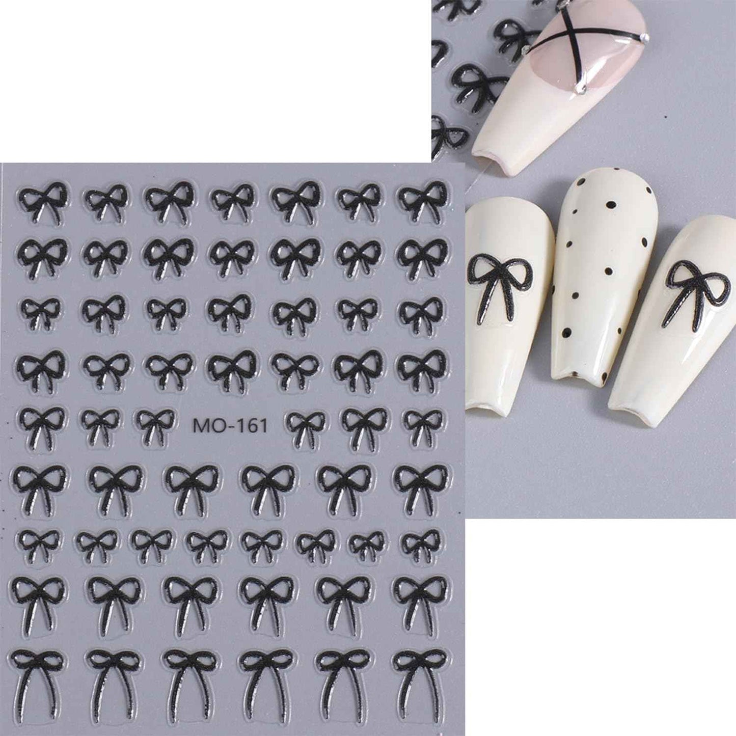 Tyuimhx 5 Sheets Bow Nail Art Stickers Decals 5D Embossed Self-Adhesive Bow Nail Stickers with Rhinestones Designs Silver Red White Black Nail Decals Supplies for Women DIY Manicure Decorations