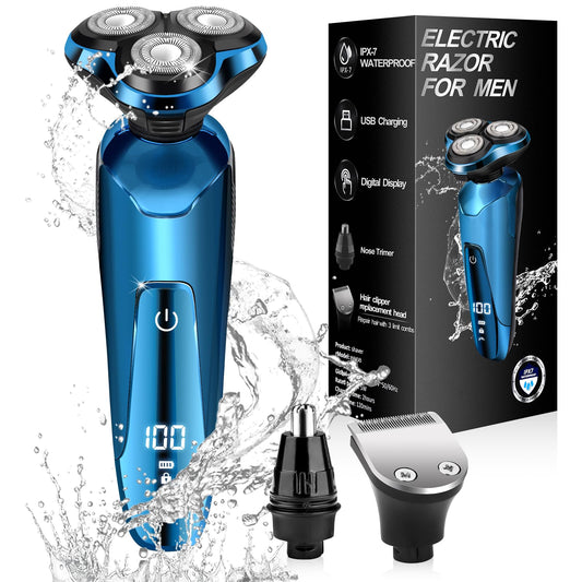 Electric Razor for Men, New Upgrade Electric Shavers for Men Cordless Rechargeable 3D Rotary Men Shaver,Wet/Dry Mens Shaver,Waterproof Mens Razor for Shaving Gifts for Husband,Dad,Boyfriend (Blue)