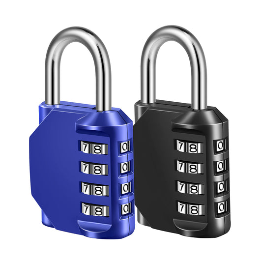 Combination Lock, 4 Digit Combination Padlock for School Gym Sports Locker, Fence, Toolbox, Case, Hasp Cabinet Storage (2 Pack, Blue & Black)