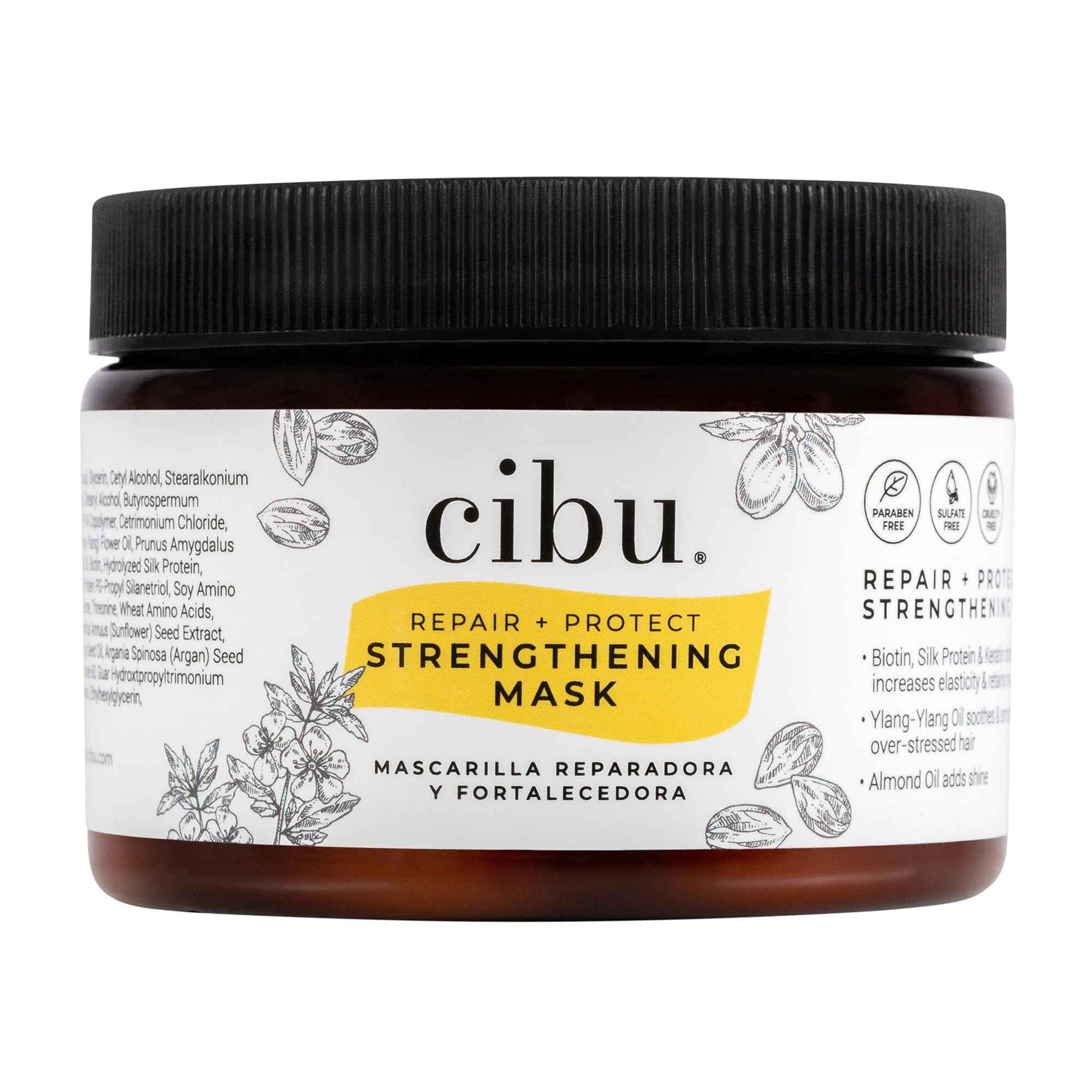 CIBU Repair Strengthening Mask - Hydrating for Damaged Hair - Keratin and Almond Moisture Hair Mask - 12oz
